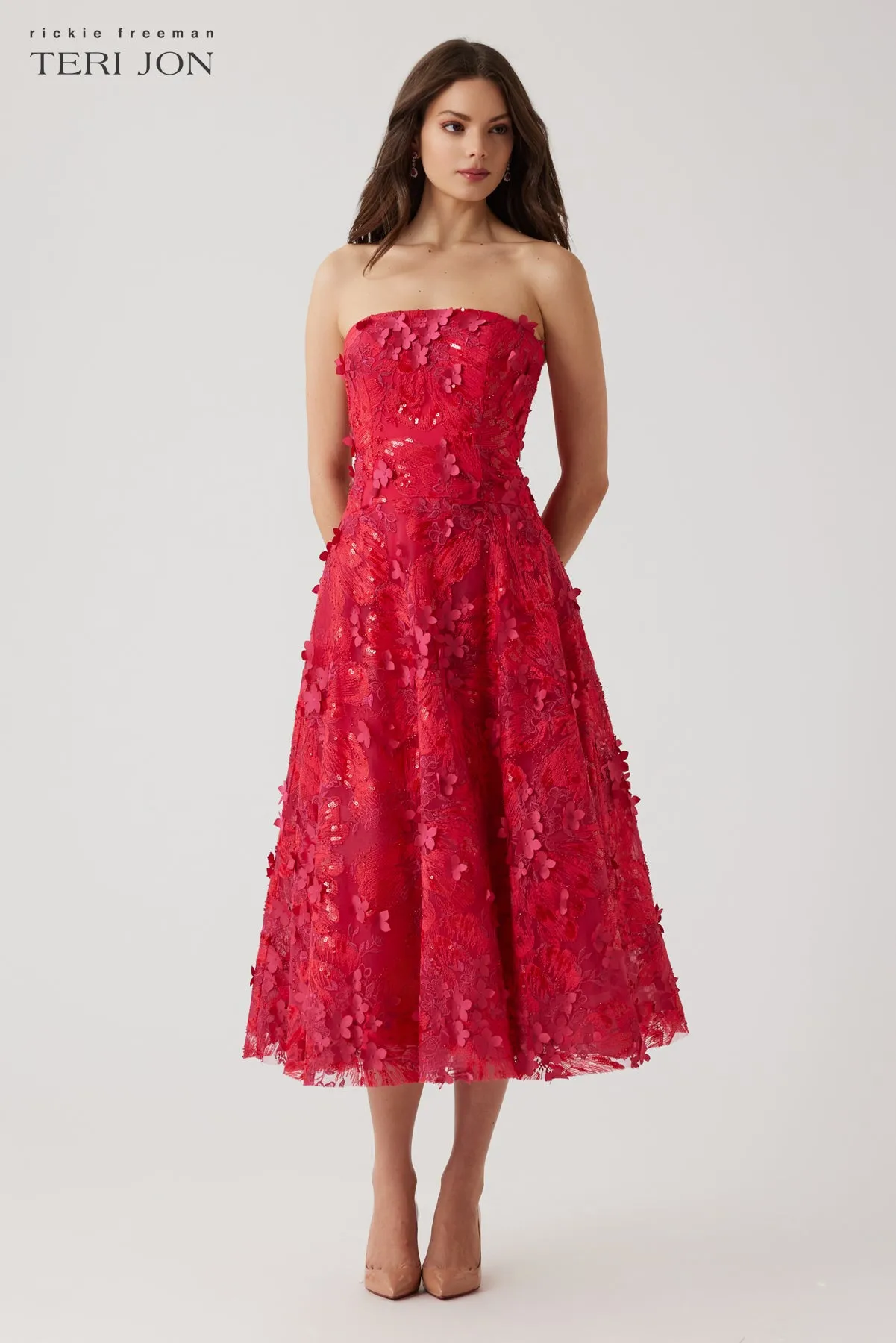 Strapless 3D Overlay Fit And Flare Dress sold by Teri Jon