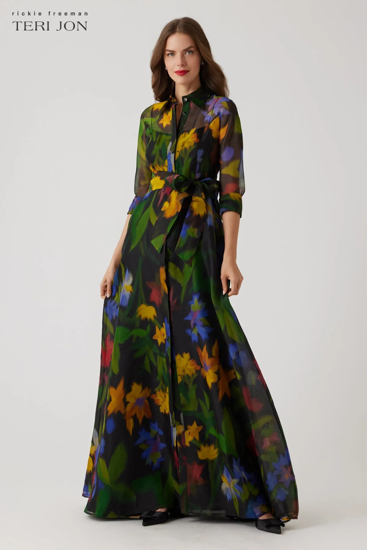 Floral Print Organza Shirt Gown sold by Teri Jon product image thumbnail 2