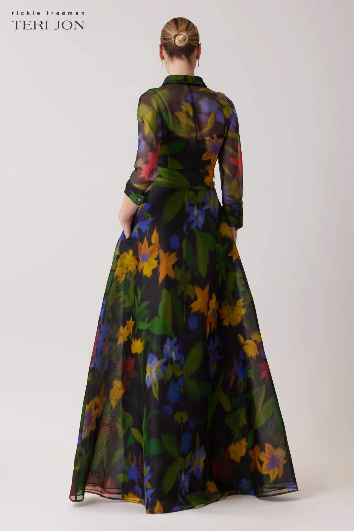 Floral Print Organza Shirt Gown sold by Teri Jon product image thumbnail 3