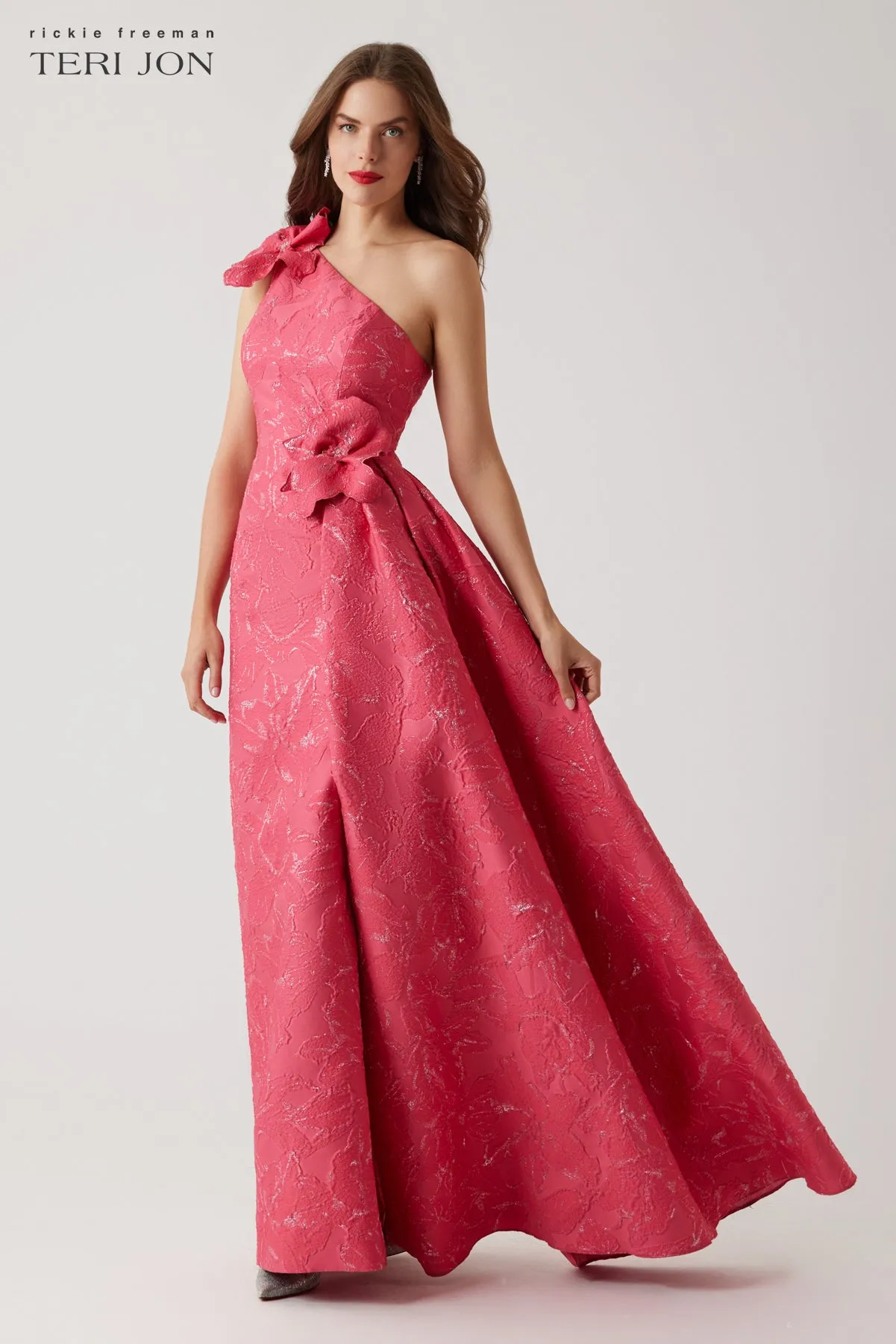 One Shoulder 3D Flower Side Drape Gown sold by Teri Jon product image thumbnail 3