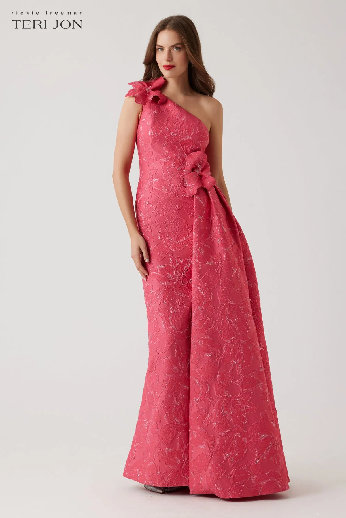 One Shoulder 3D Flower Side Drape Gown sold by Teri Jon product image thumbnail 2