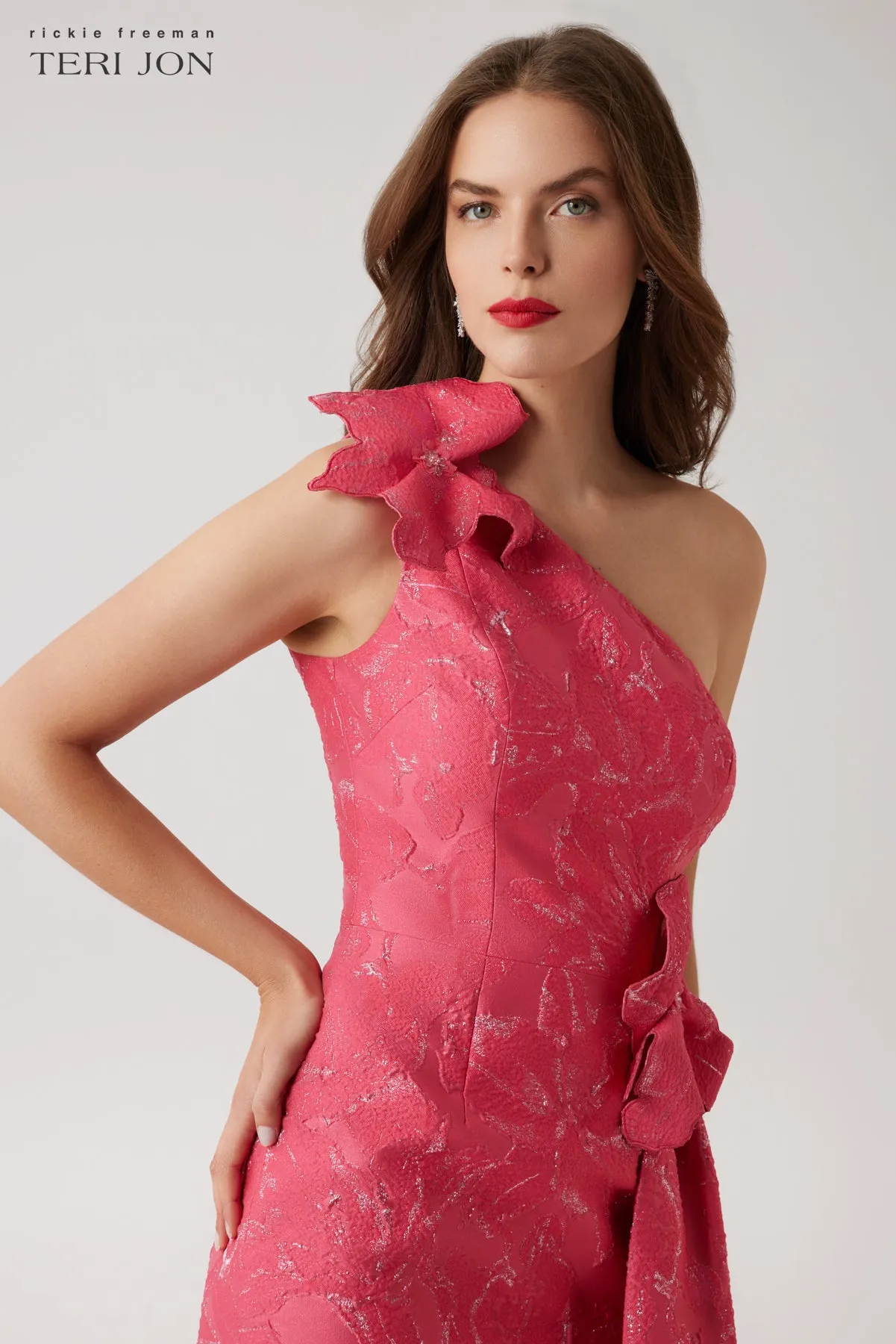 One Shoulder 3D Flower Side Drape Gown sold by Teri Jon product image thumbnail 4