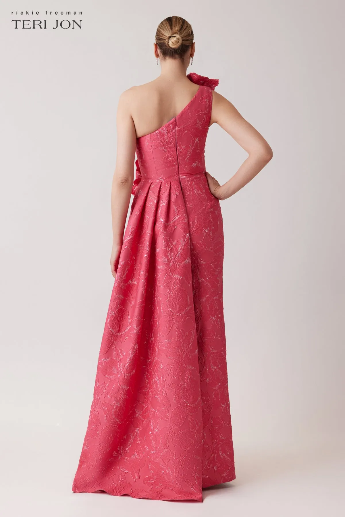 One Shoulder 3D Flower Side Drape Gown sold by Teri Jon product image thumbnail 5