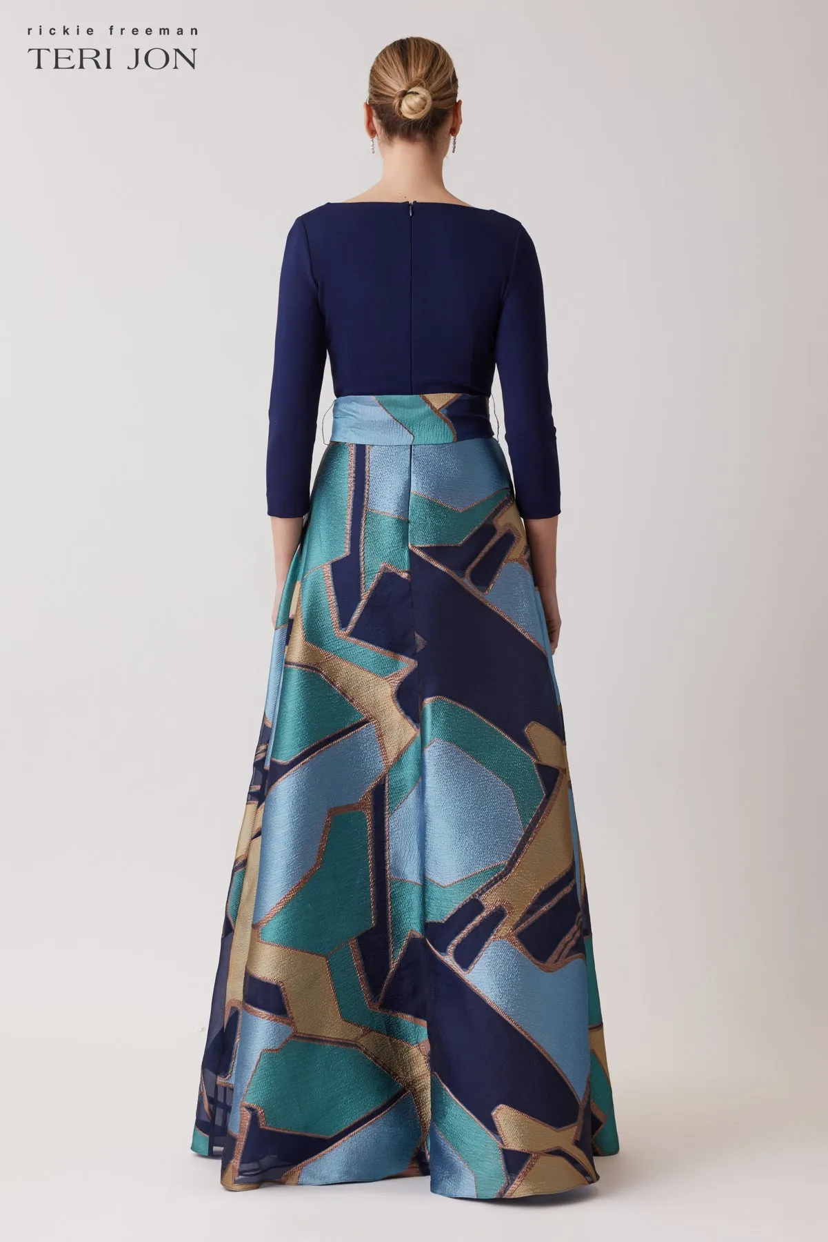 Jersey Top Organza Jacquard Geometric Pattern Skirt sold by Teri Jon product image thumbnail 4