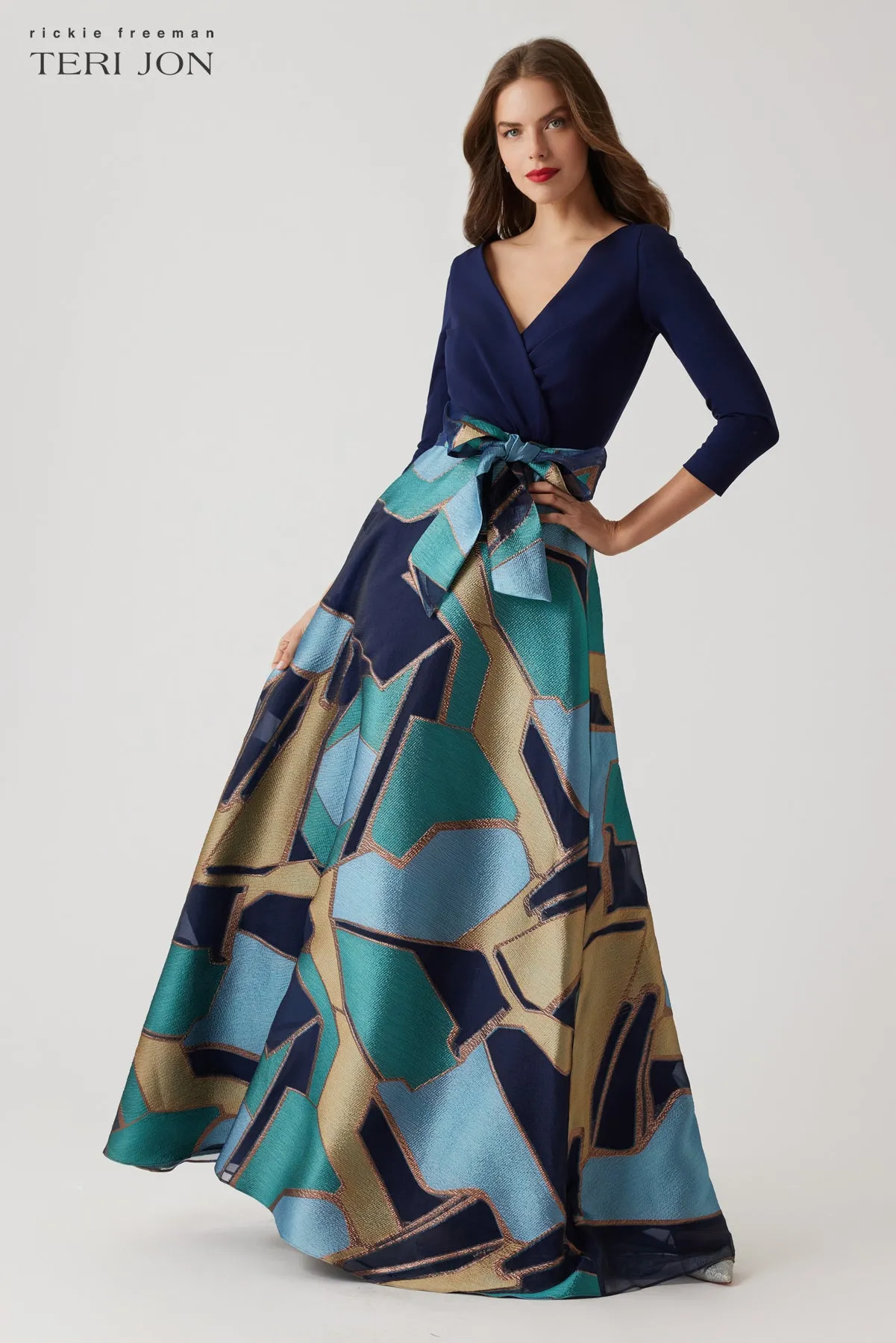 Jersey Top Organza Jacquard Geometric Pattern Skirt sold by Teri Jon product image thumbnail 2