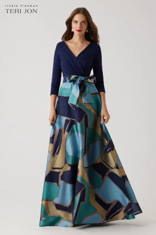 Jersey Top Organza Jacquard Geometric Pattern Skirt sold by Teri Jon