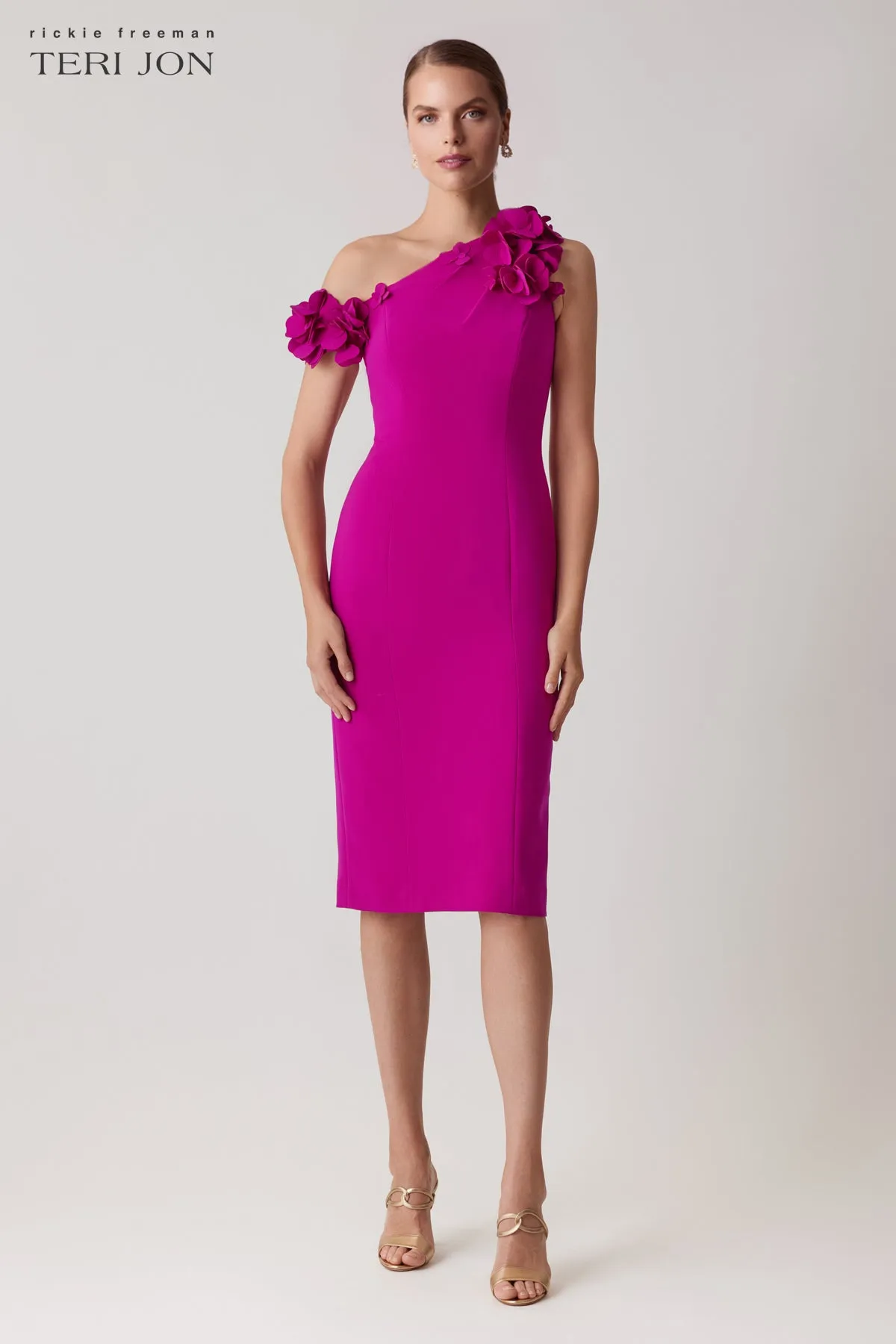 Stretch Crepe 3D Flower Assymetrical Sheath Dress sold by Teri Jon