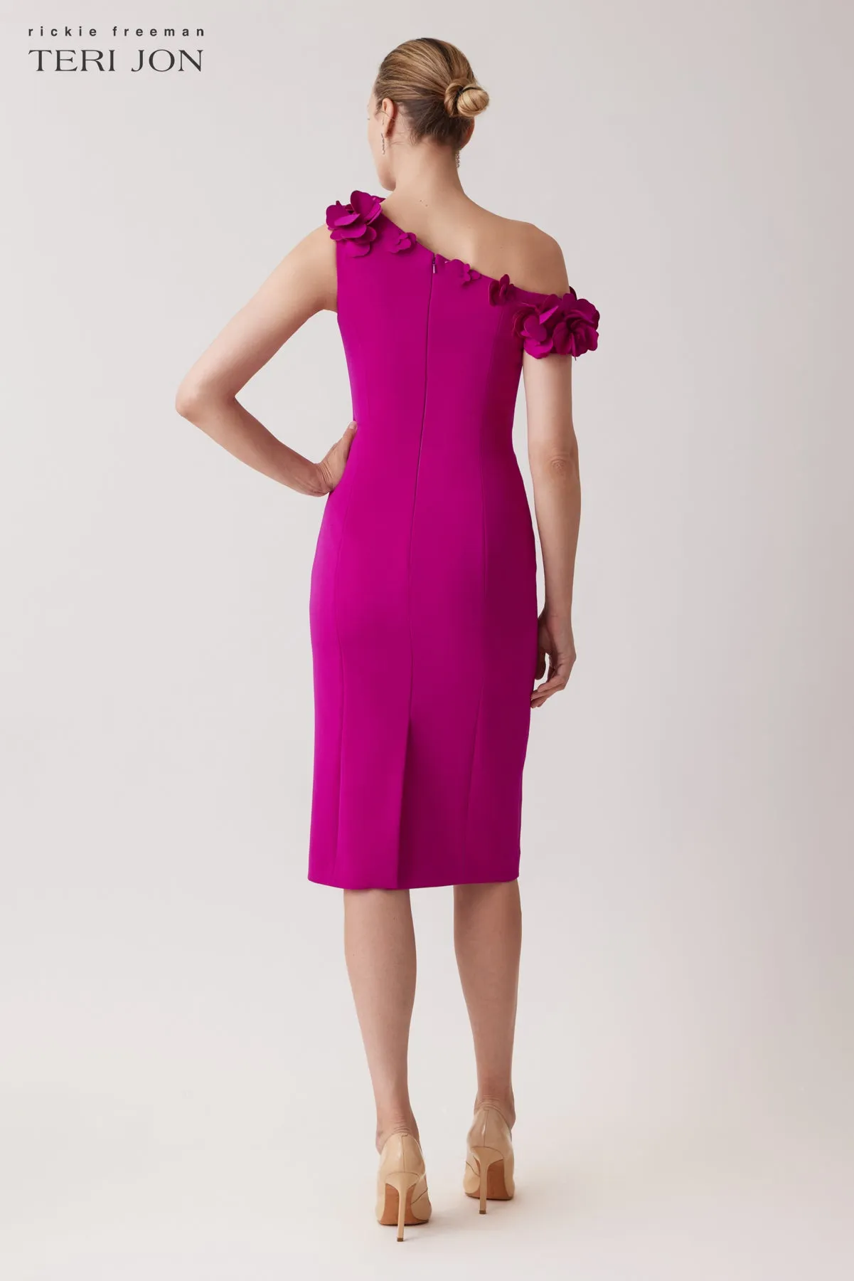 Stretch Crepe 3D Flower Assymetrical Sheath Dress sold by Teri Jon product image thumbnail 2