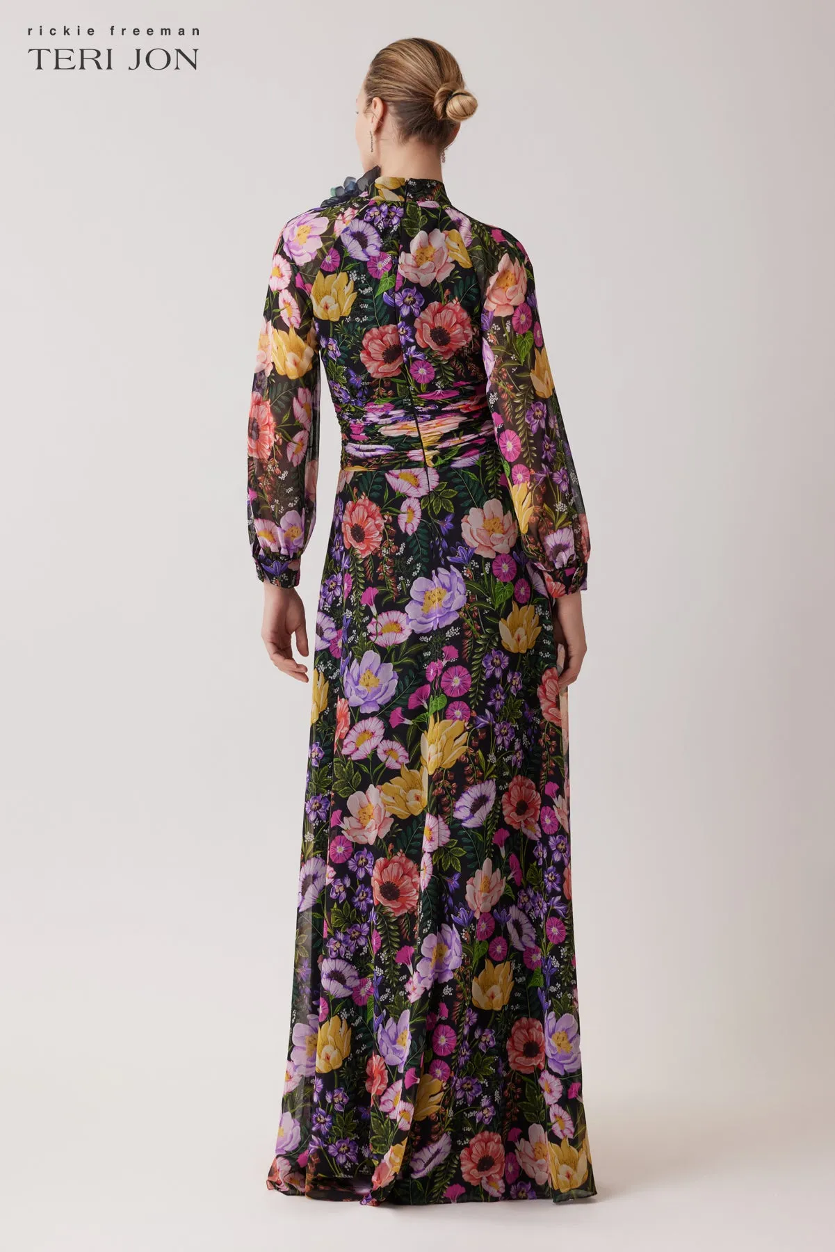 Chiffon Long Sleeve Tie Neck Gown sold by Teri Jon product image thumbnail 4