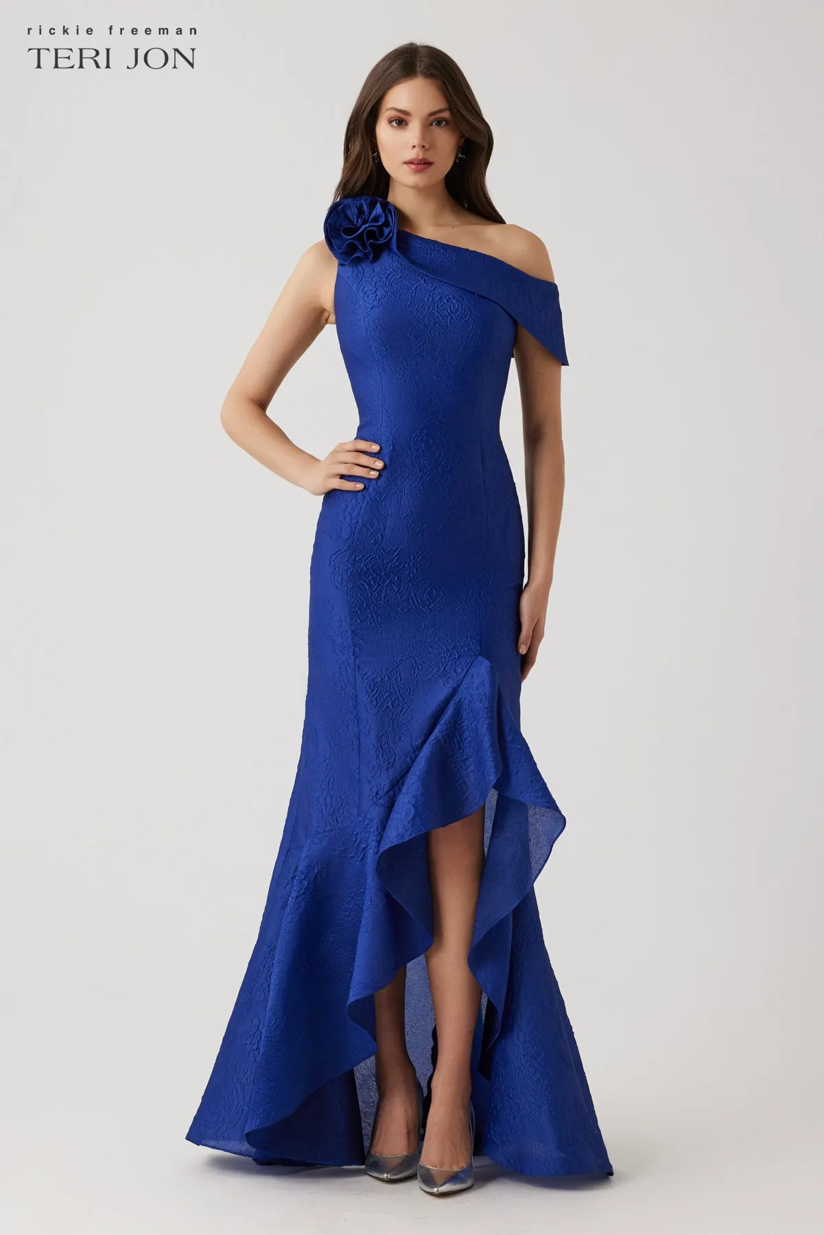 Organza Jacquard Assymetrical High Low Flounce Gown sold by Teri Jon product image thumbnail 2