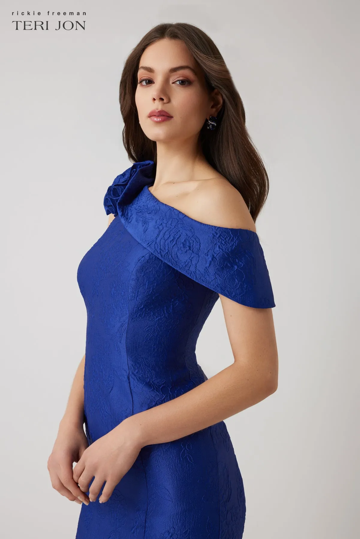 Organza Jacquard Assymetrical High Low Flounce Gown sold by Teri Jon product image thumbnail 3