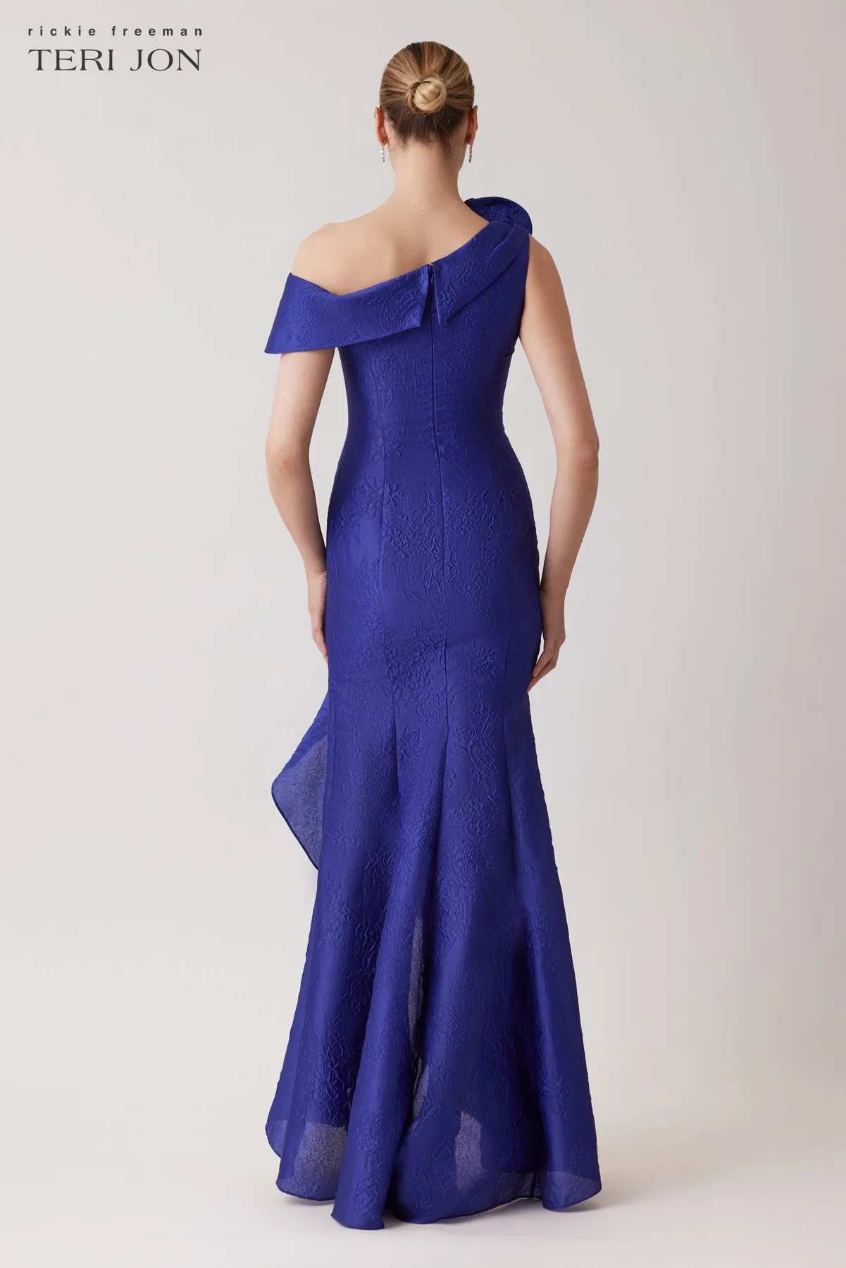 Organza Jacquard Assymetrical High Low Flounce Gown sold by Teri Jon product image thumbnail 4