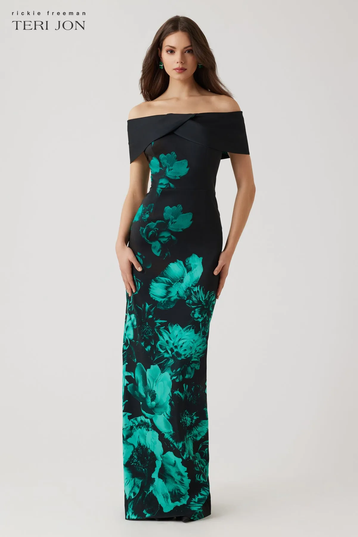 Mikado Stretch Border Off Shoulder Gown sold by Teri Jon product image thumbnail 2