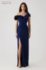Stretch Crepe 3D Flower Asymmetrical Gown sold by Teri Jon