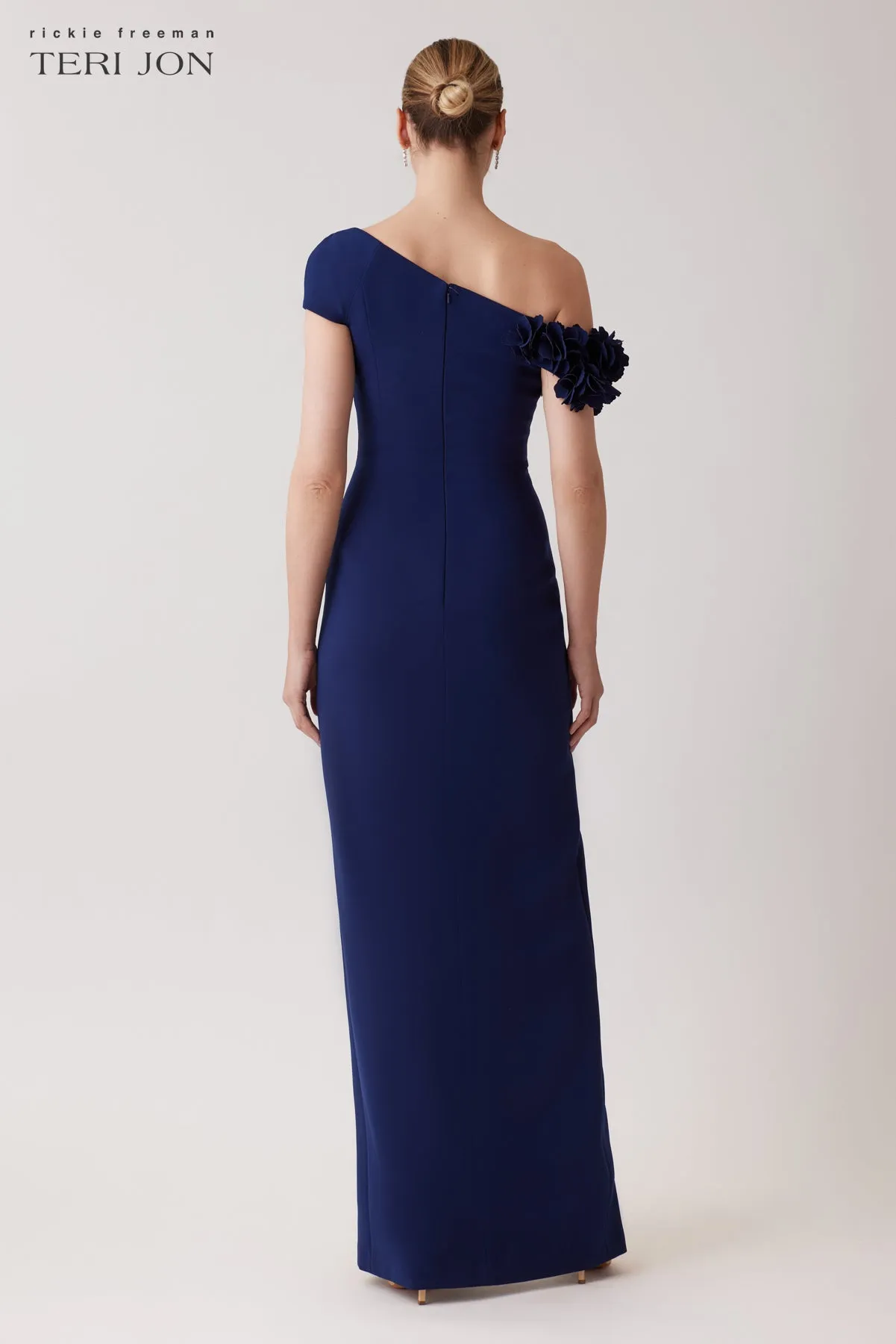 Stretch Crepe 3D Flower Asymmetrical Gown sold by Teri Jon product image thumbnail 5