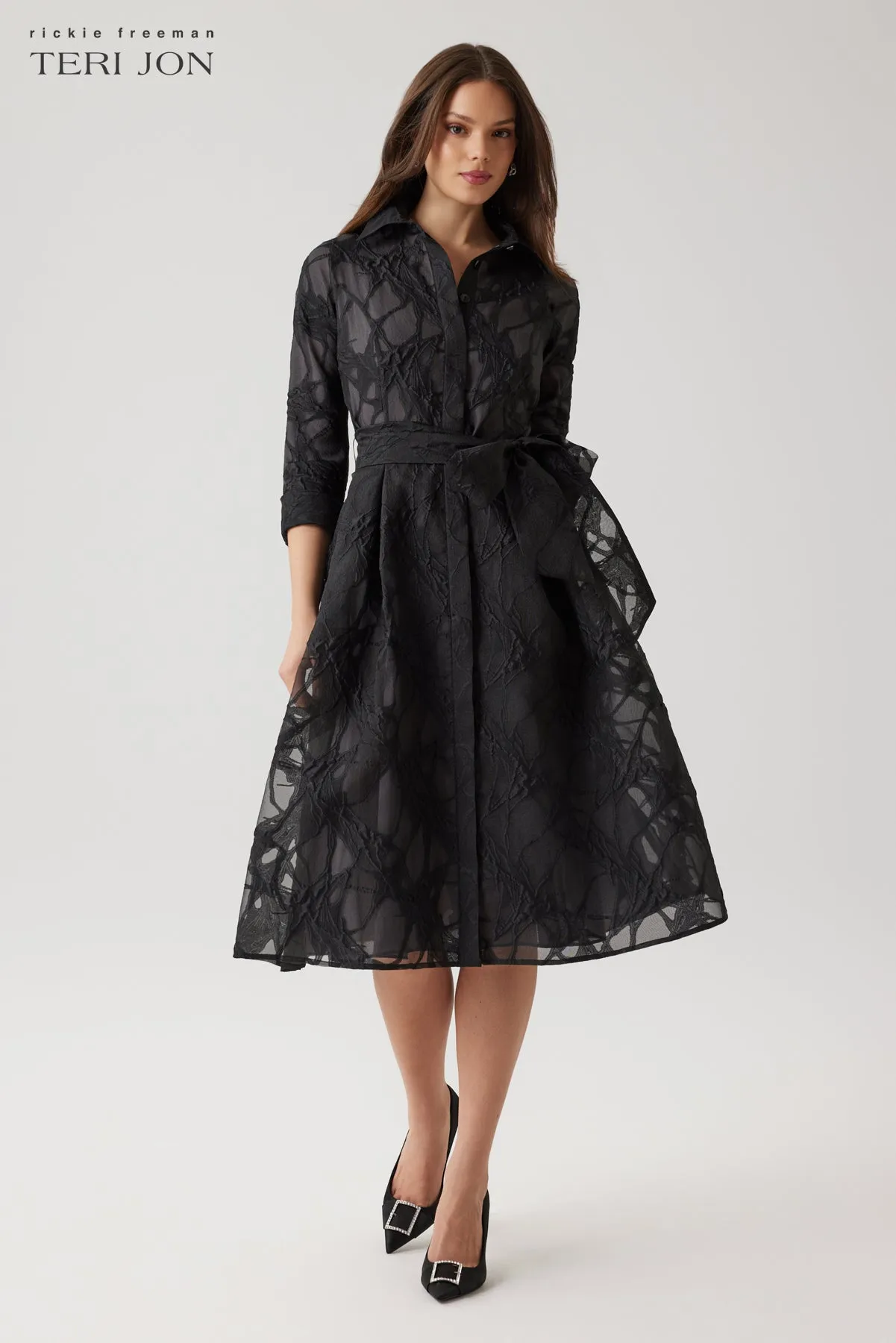 Organza Web Pattern Shirt Dress sold by Teri Jon product image thumbnail 3