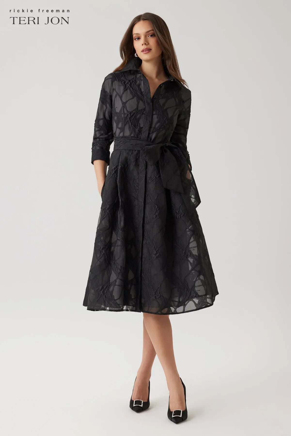 Organza Web Pattern Shirt Dress sold by Teri Jon product image thumbnail 4