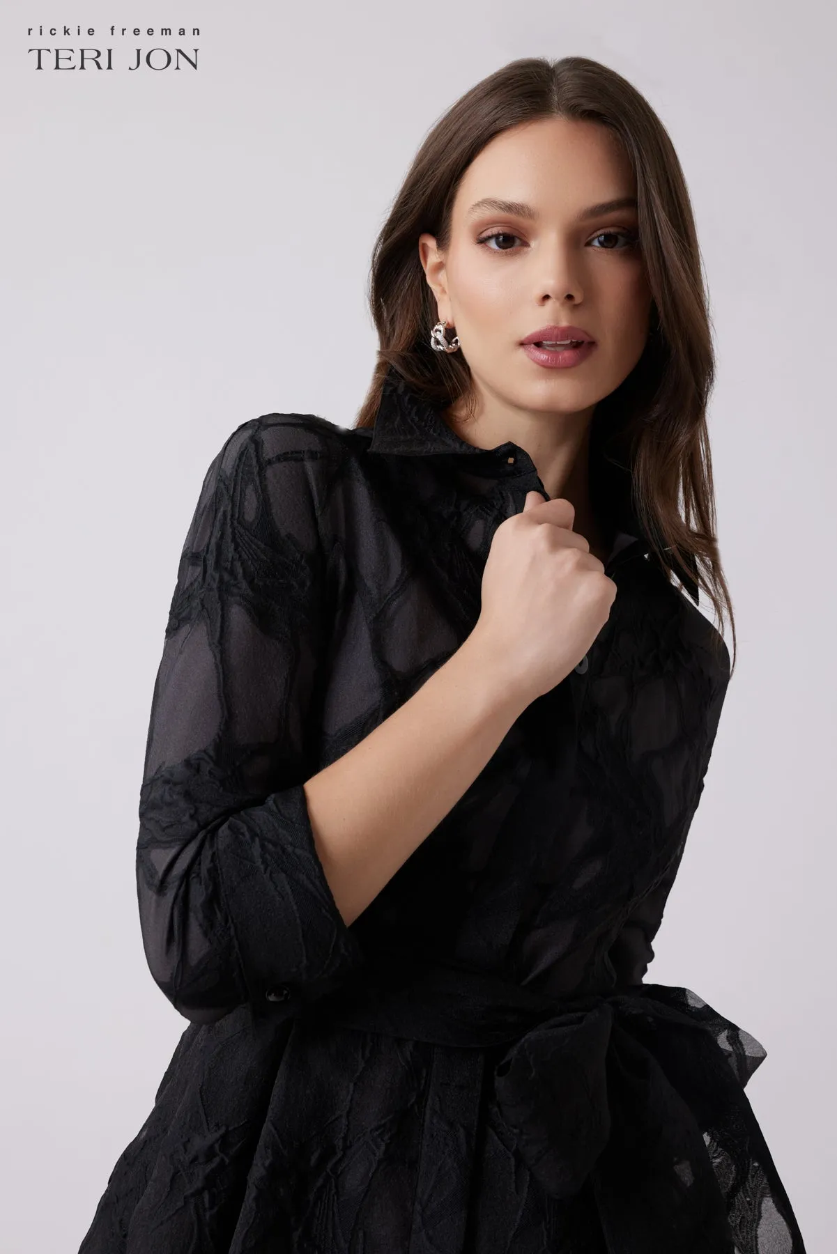 Organza Web Pattern Shirt Dress sold by Teri Jon product image thumbnail 5