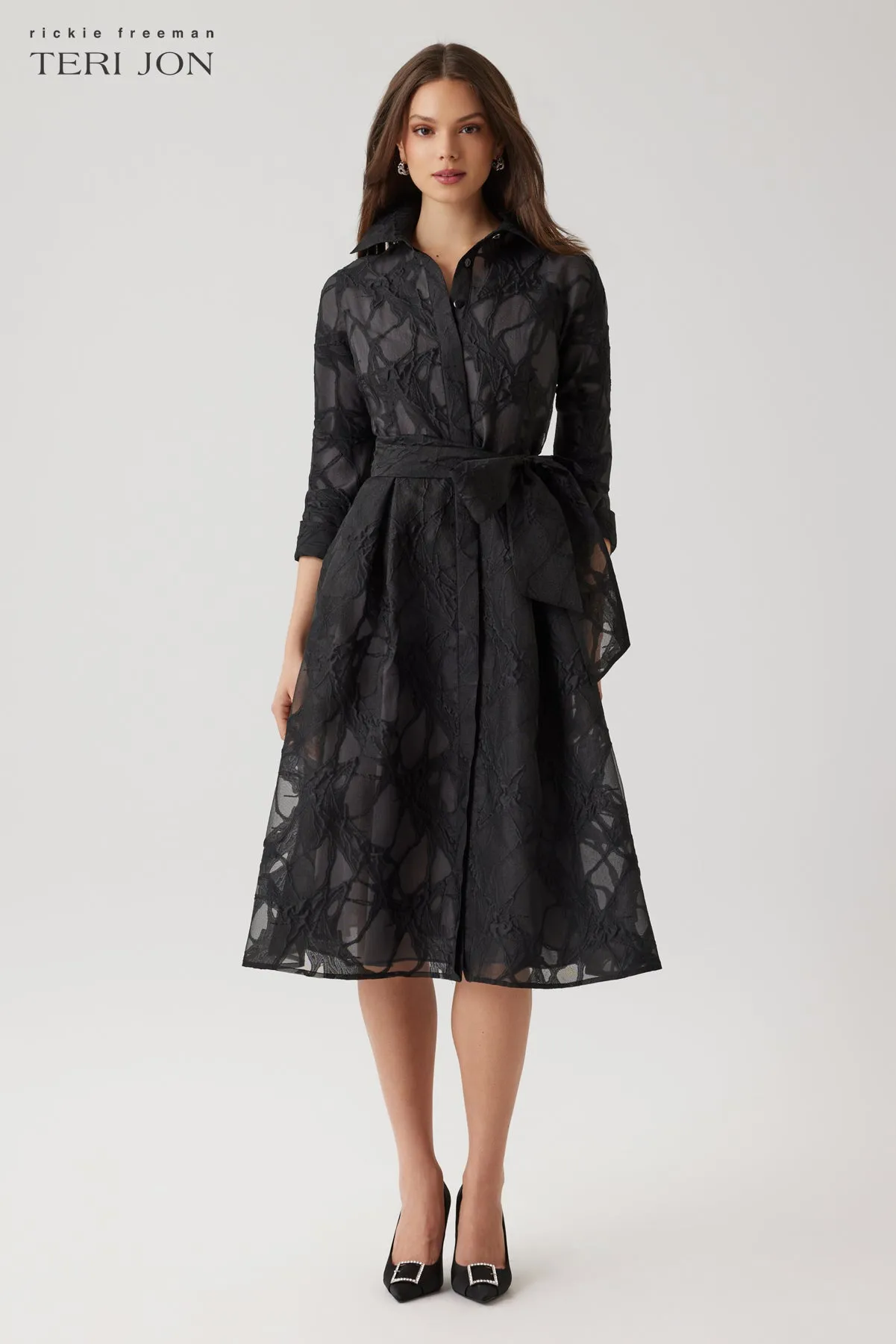 Organza Web Pattern Shirt Dress sold by Teri Jon product image thumbnail 2