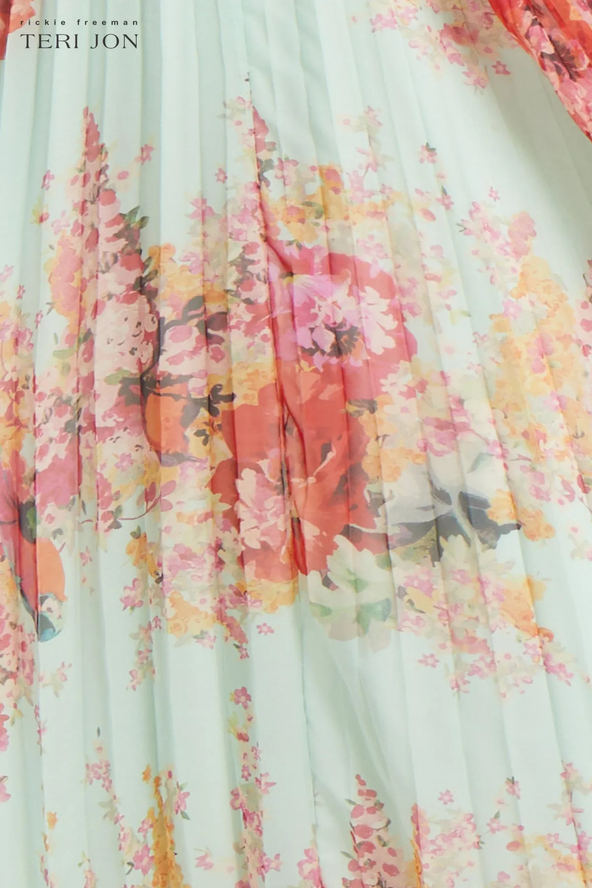 Floral Printed Pleated Sleeve Chiffon Gown sold by Teri Jon product image thumbnail 4