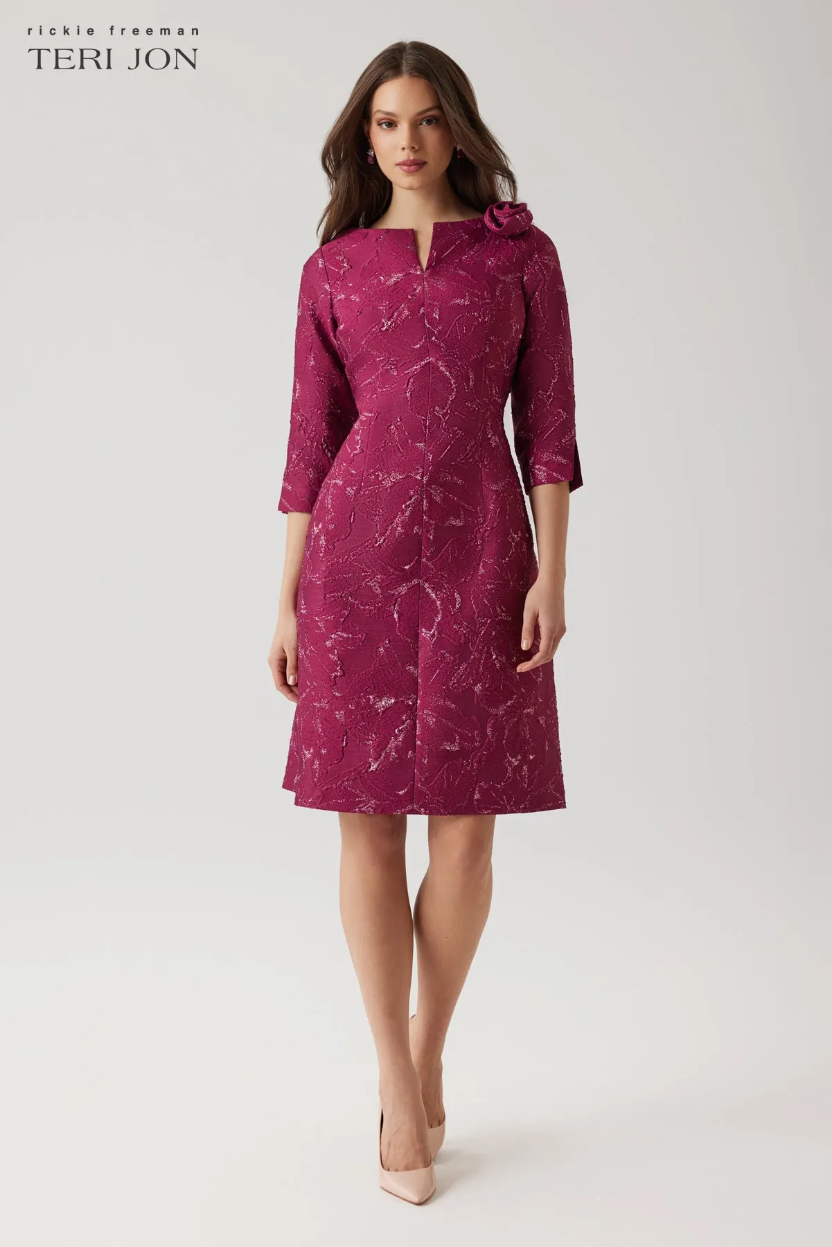 Metallic Jacquard Fit and Flare Dress sold by Teri Jon
