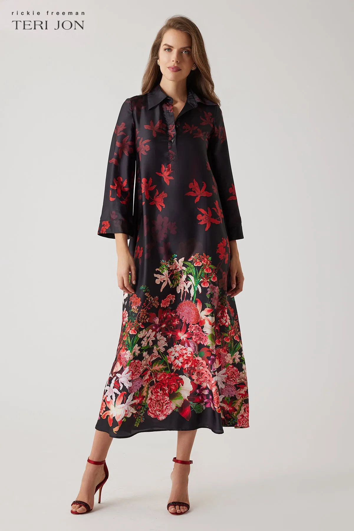 Twill Floral Midi Shirt Dress sold by Teri Jon