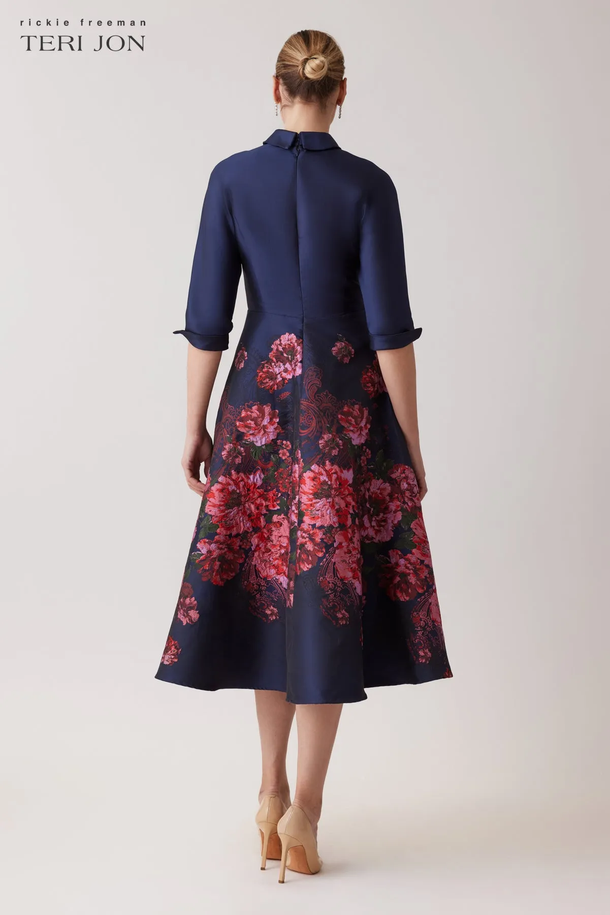 Jacquard Floral Paisley Shirt Waist Dress sold by Teri Jon product image thumbnail 4