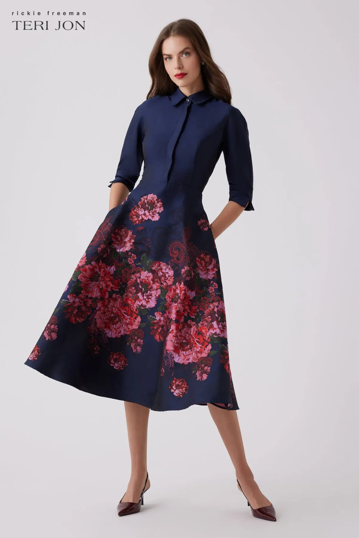 Jacquard Floral Paisley Shirt Waist Dress sold by Teri Jon product image thumbnail 2