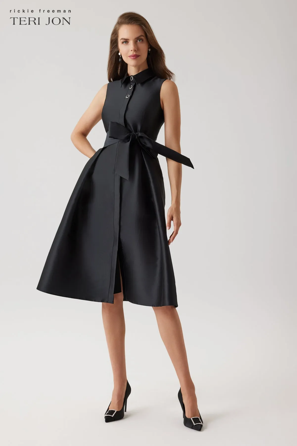 Mikado Sleeveless Shirt Dress sold by Teri Jon product image thumbnail 2