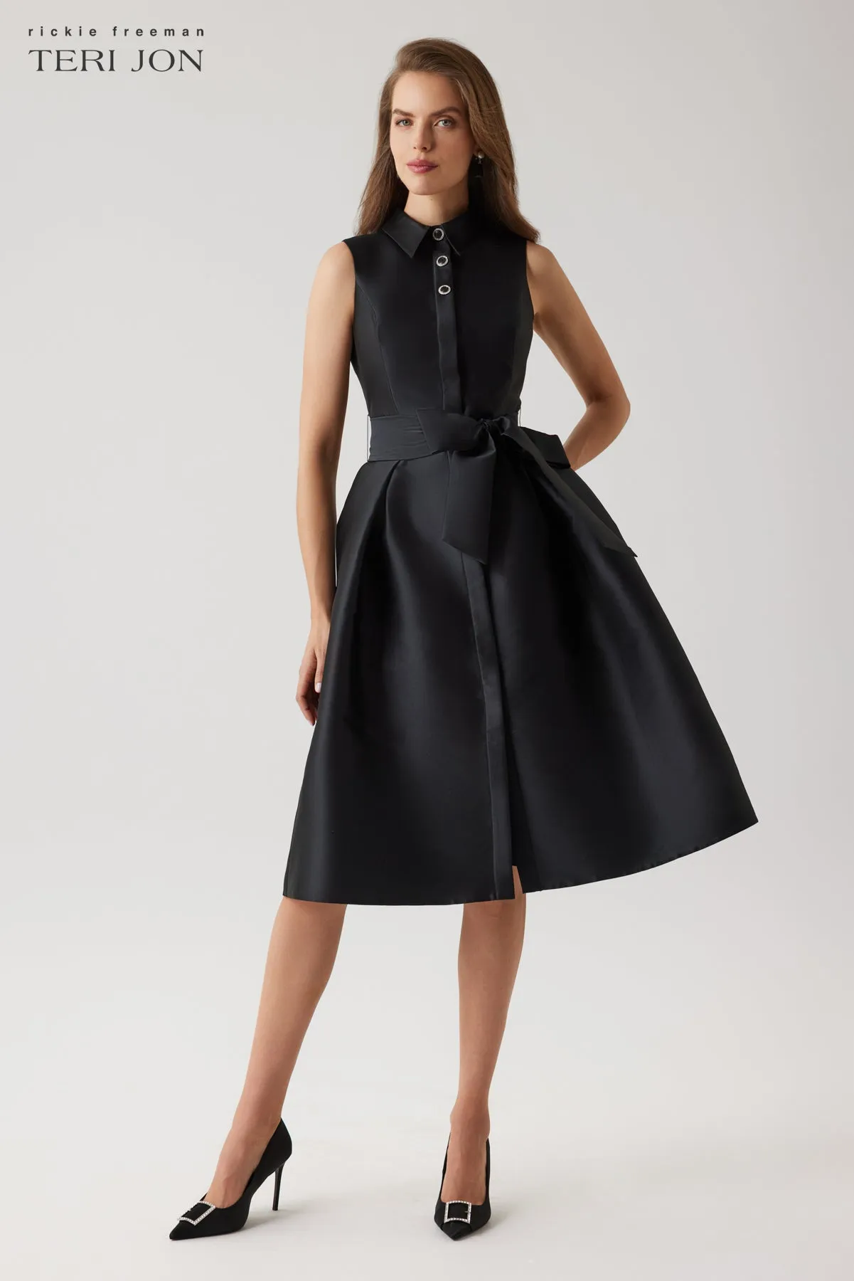 Mikado Sleeveless Shirt Dress sold by Teri Jon product image thumbnail 3