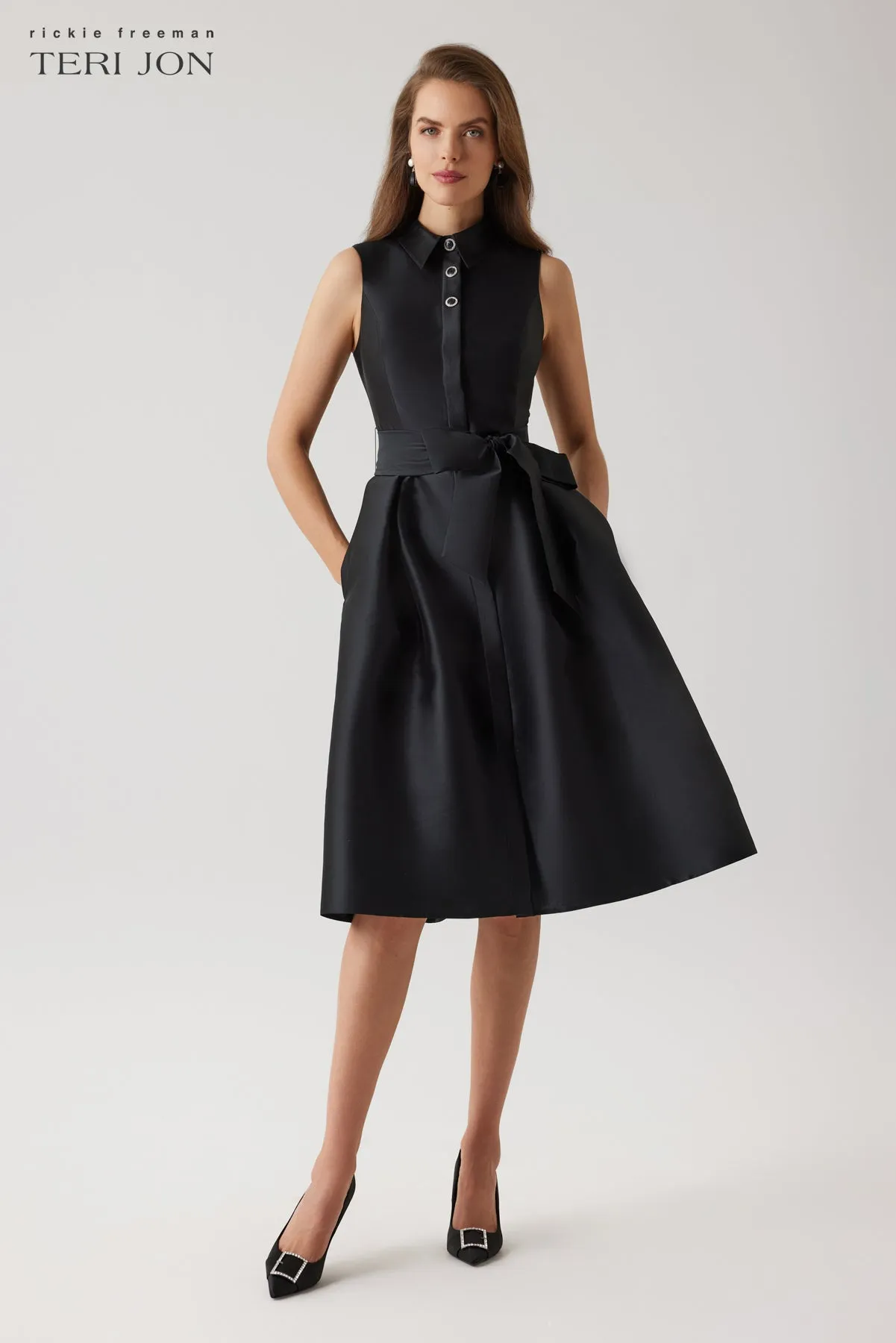 Mikado Sleeveless Shirt Dress sold by Teri Jon product image thumbnail 4