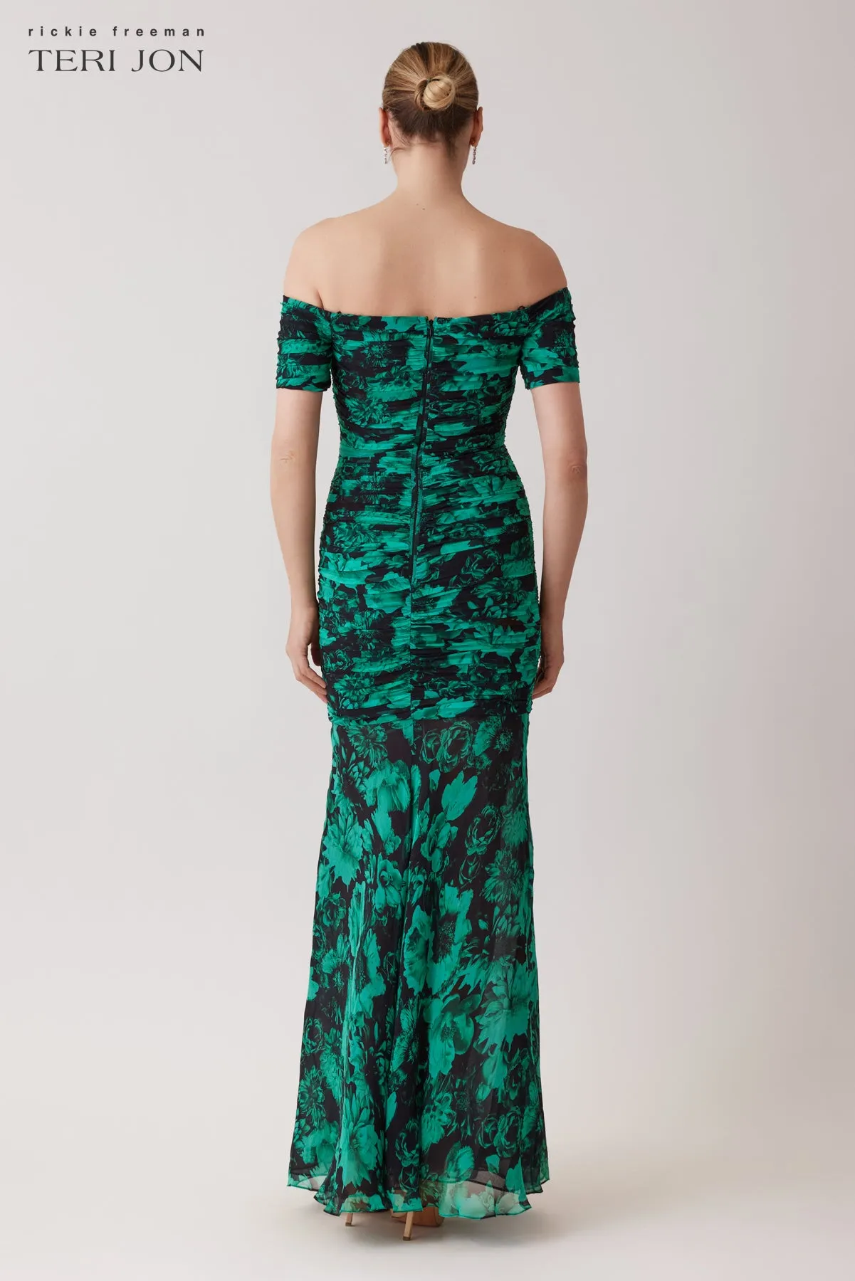 Chiffon Floral Ruched Gown sold by Teri Jon product image thumbnail 4