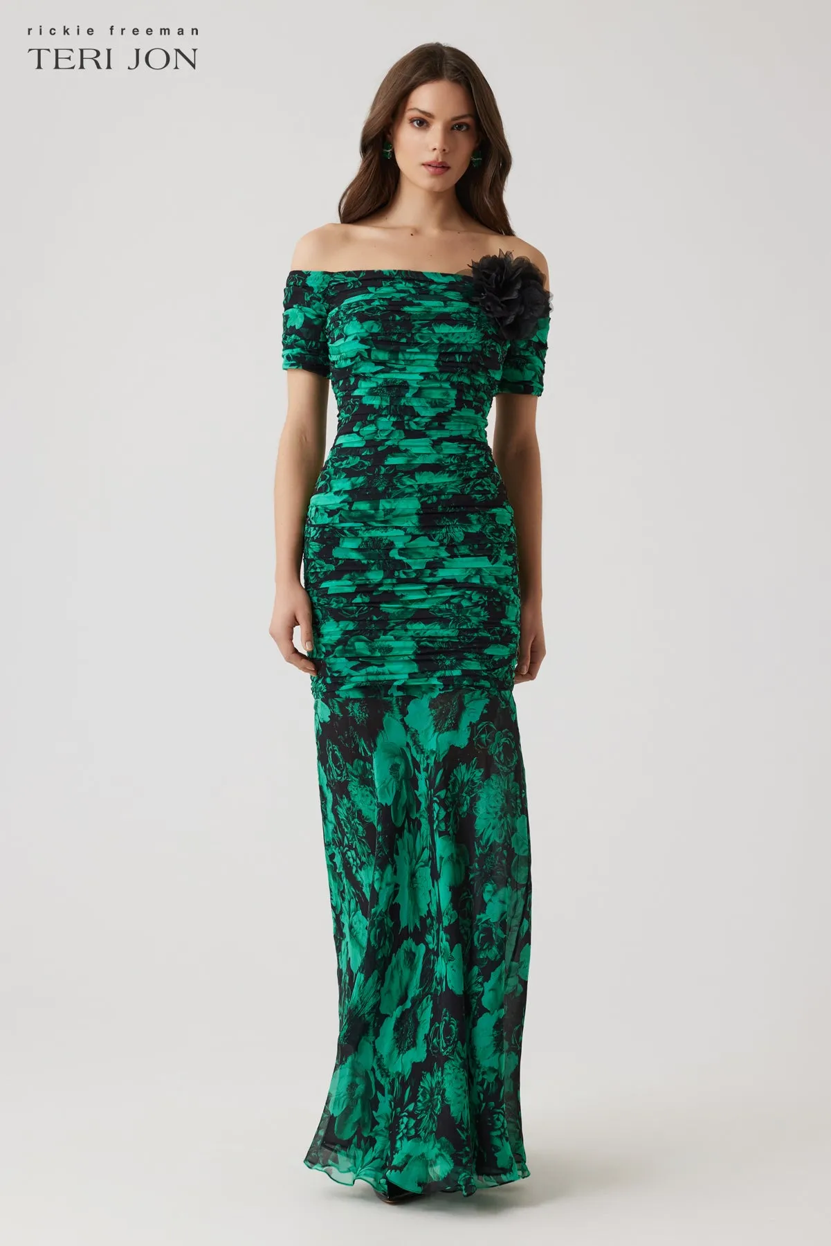 Chiffon Floral Ruched Gown sold by Teri Jon product image thumbnail 2