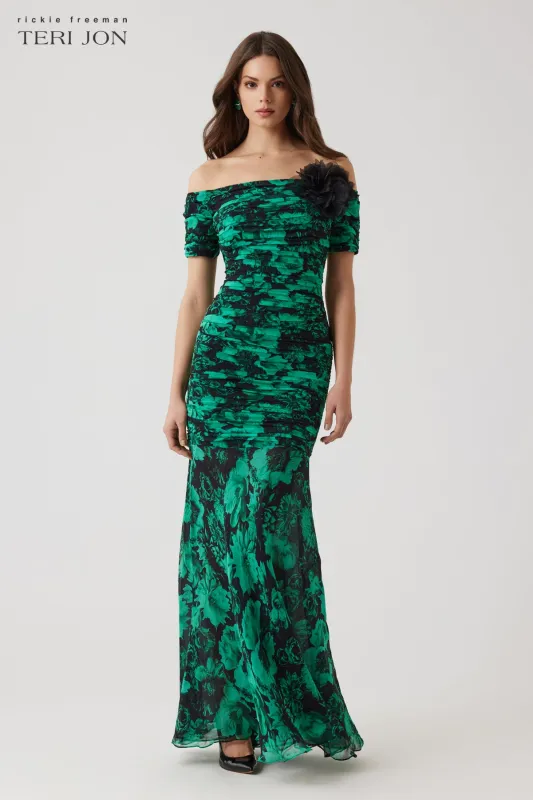 Chiffon Floral Ruched Gown sold by Teri Jon