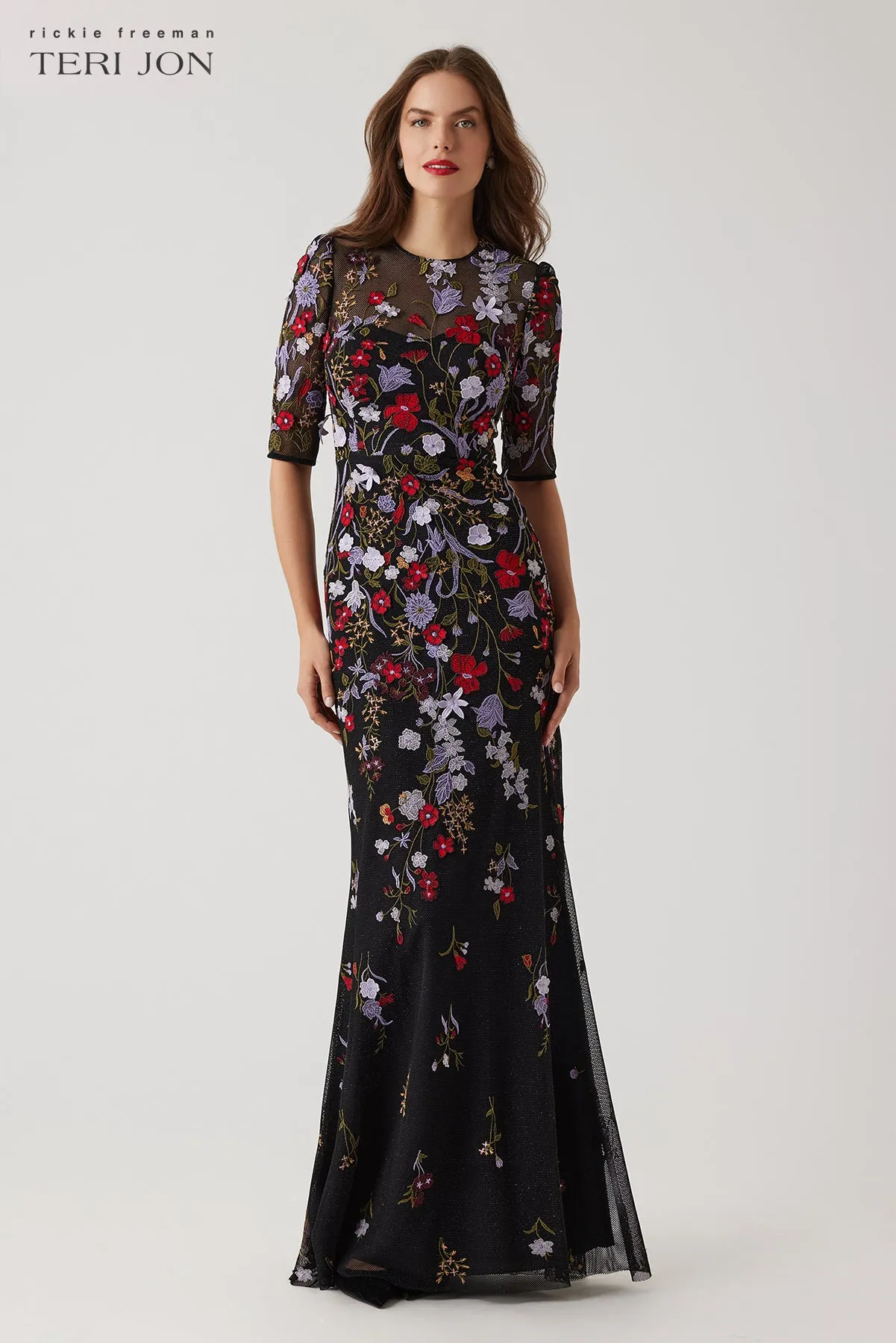 Mesh Lace 3D Floral Gown sold by Teri Jon