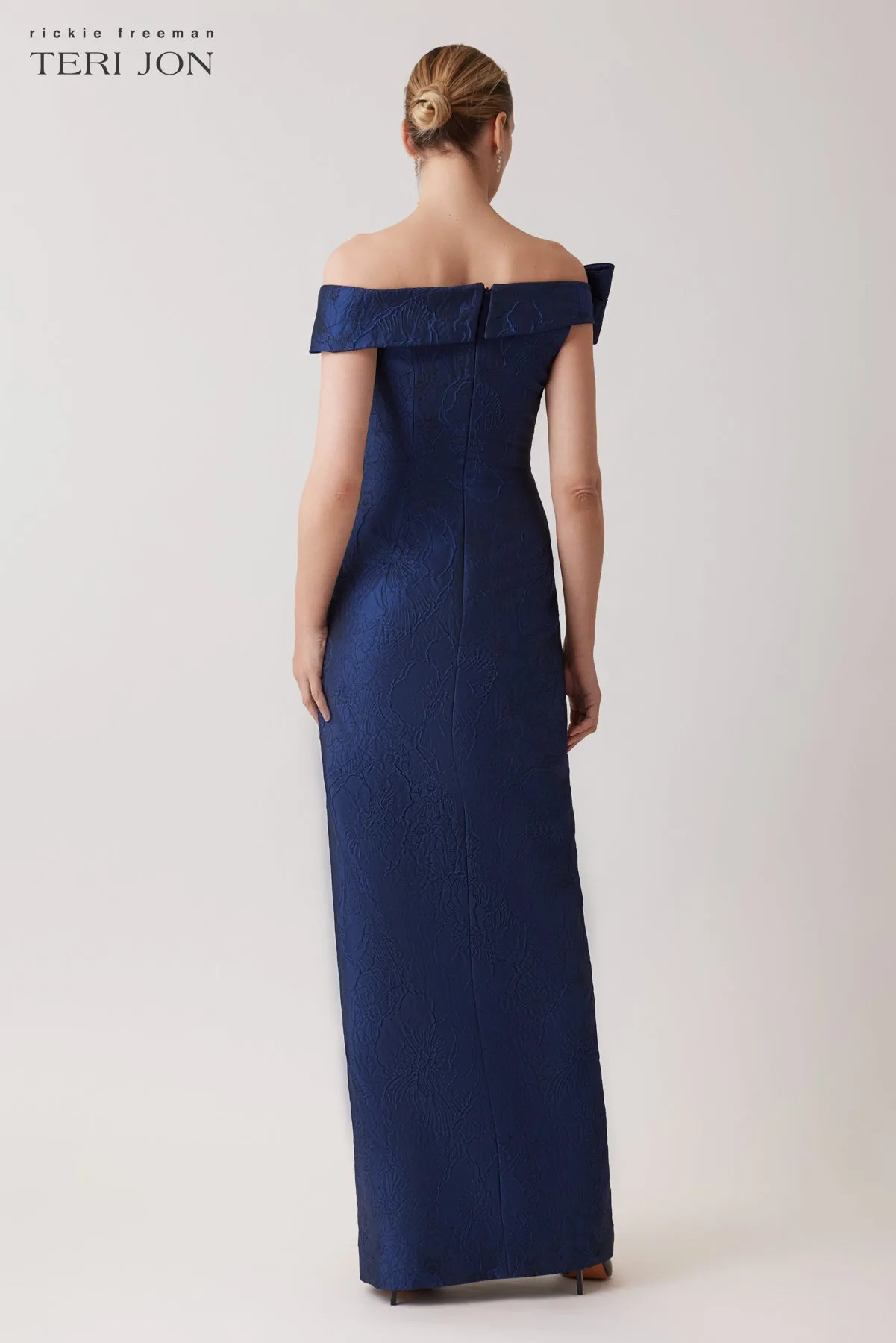 Jacquard Asymmetrical Bow Gown sold by Teri Jon product image thumbnail 3