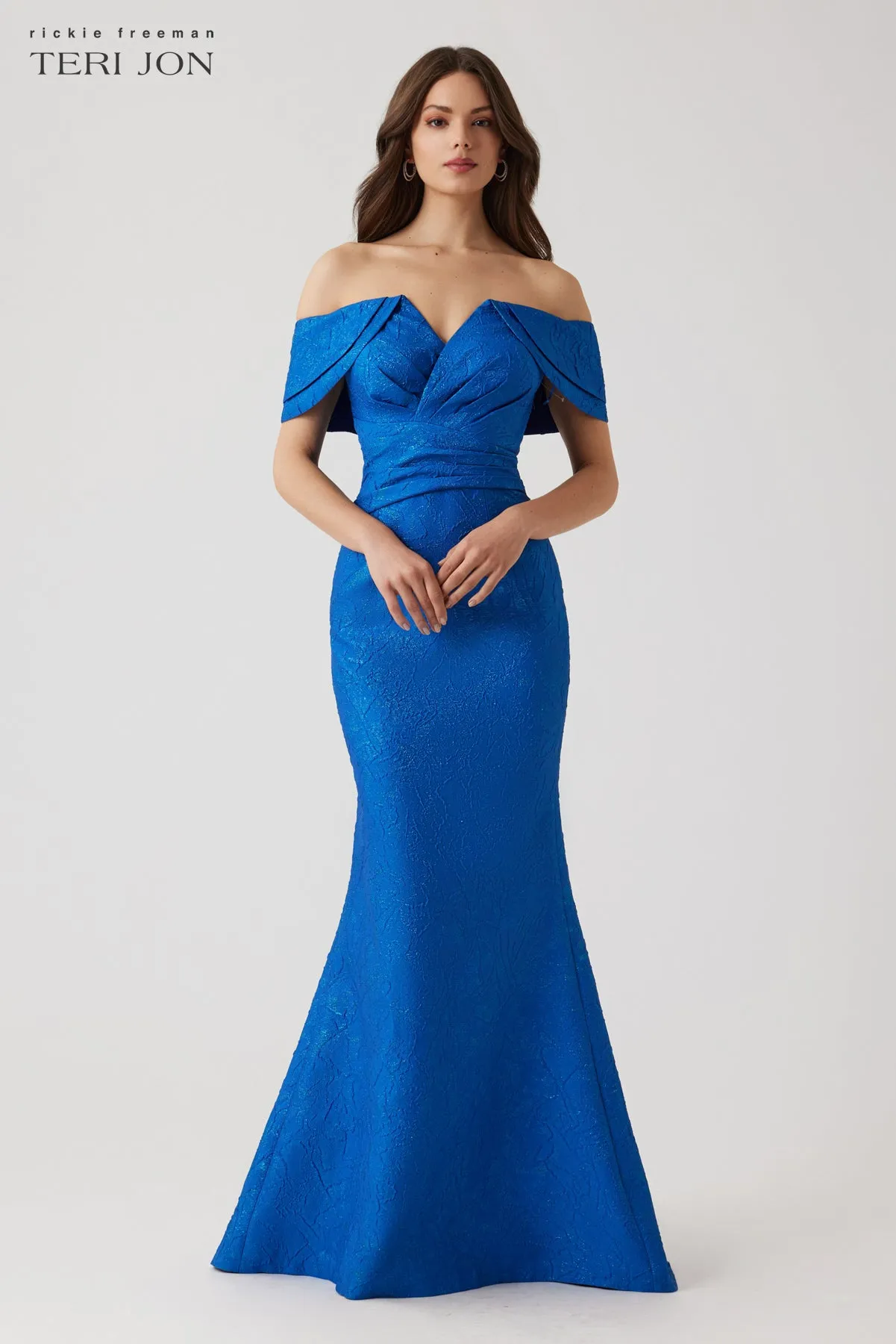 Metallic Jacquard Off The Shoulder Portrait Gown sold by Teri Jon product image thumbnail 3