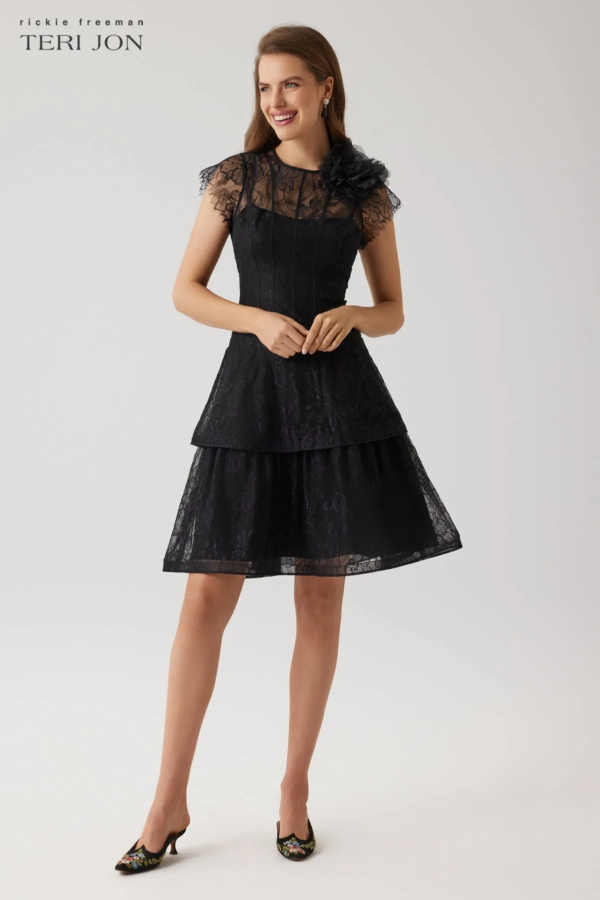 Floral Lace Tiered Dress sold by Teri Jon product image thumbnail 2
