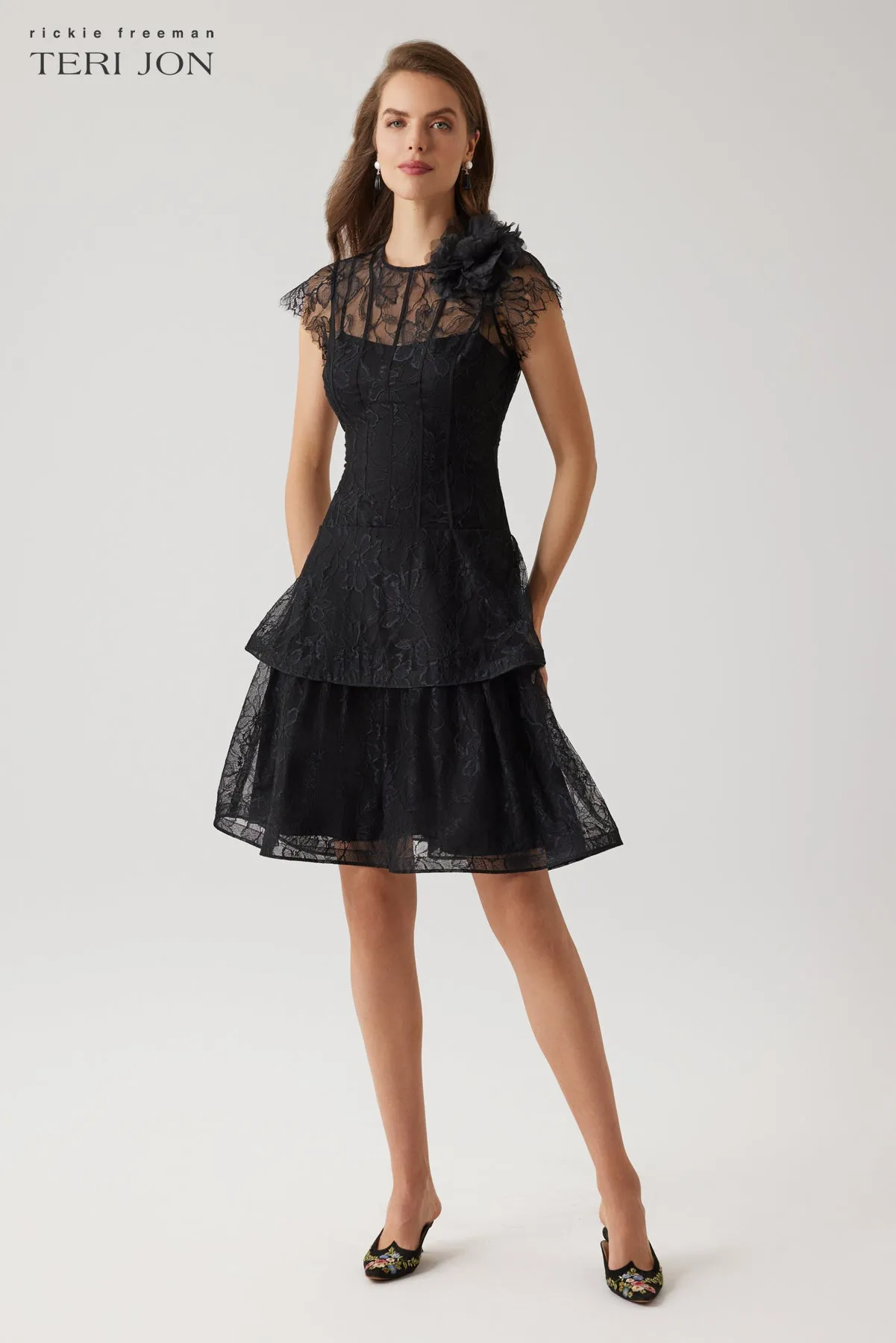Floral Lace Tiered Dress sold by Teri Jon product image thumbnail 3
