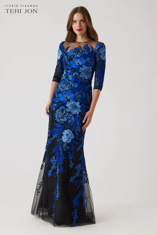 Floral Embroidered Tulle Gown sold by Teri Jon