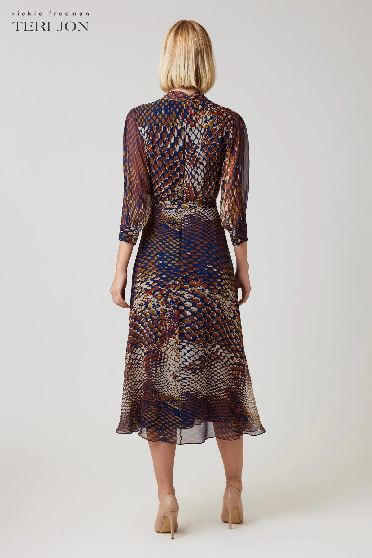 Chiffon Tie Neck Print Fit And Flare Dress sold by Teri Jon product image thumbnail 3