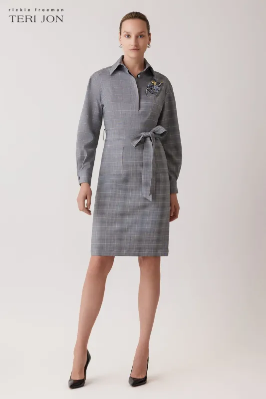 Cotton Beaded Flower Plaid Shirt Waist Dress sold by Teri Jon