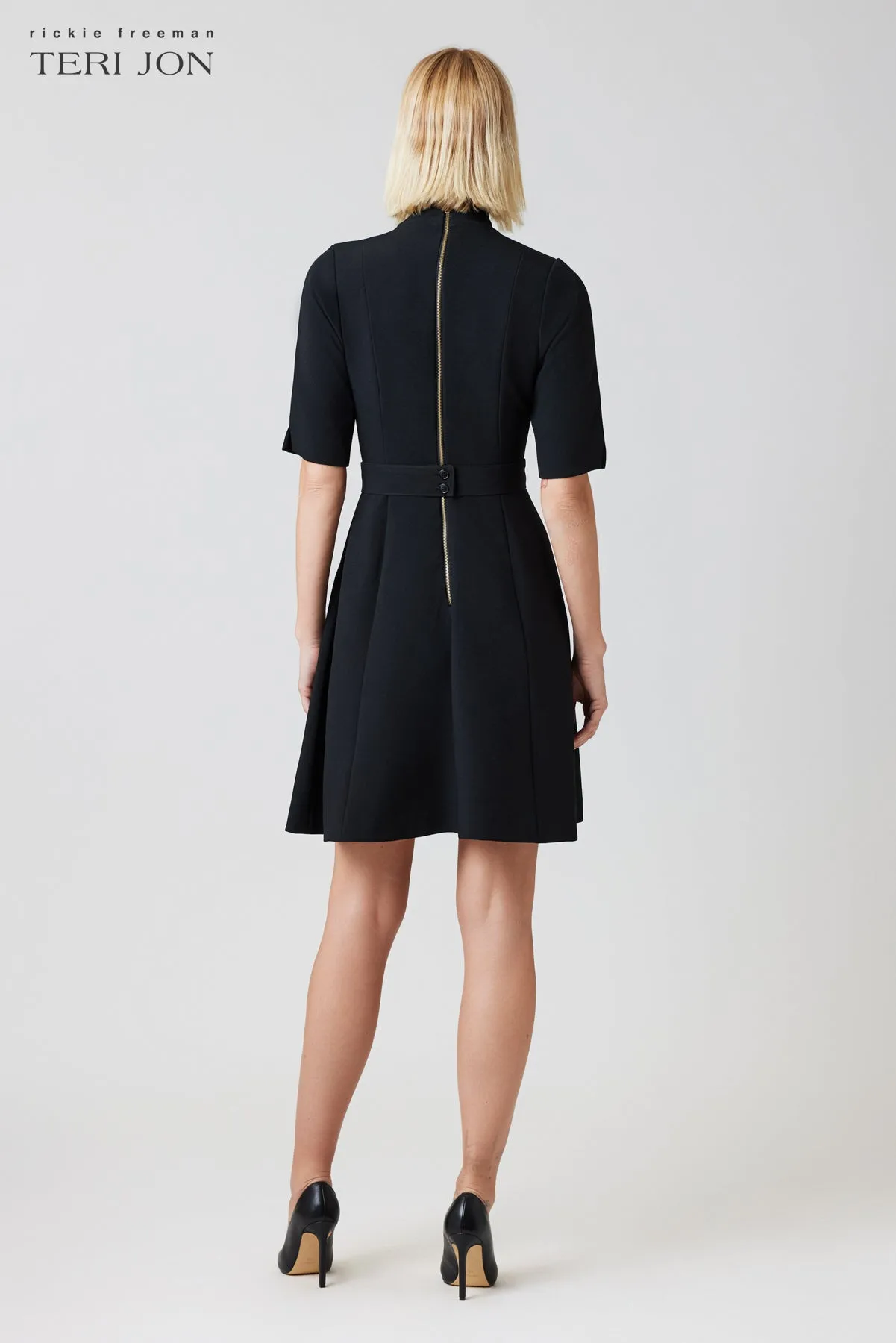 Crepe Fit And Flare Tie Neck Dress With Buttons sold by Teri Jon product image thumbnail 3