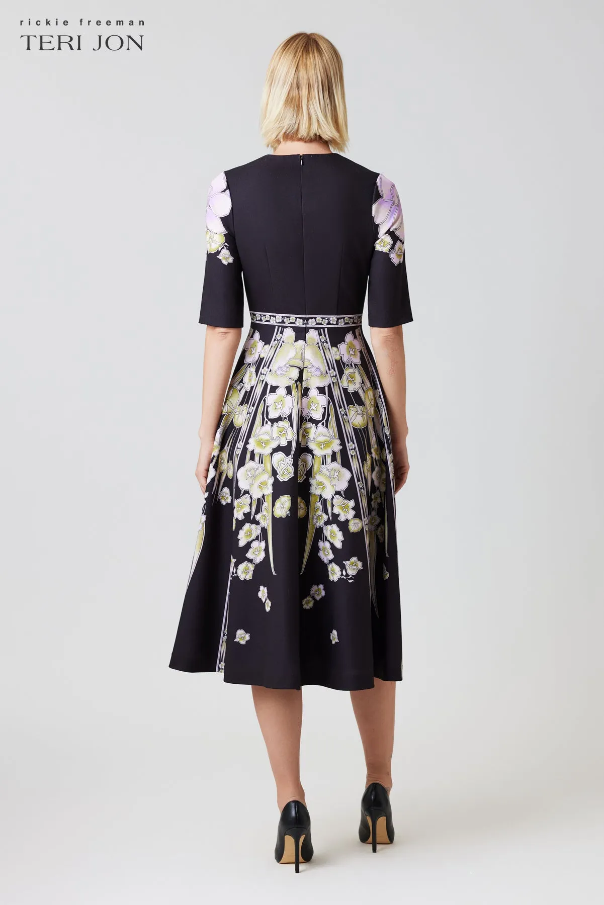 Crepe Floral Elbow Sleeve Fit And Flare Dress sold by Teri Jon product image thumbnail 4