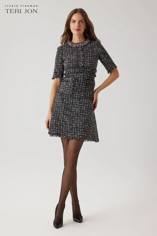 Tweed Jewel Collar Fit And Flare Dress sold by Teri Jon