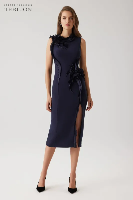 Stretch Crepe Beaded Organza Ruffle Flower Dress sold by Teri Jon