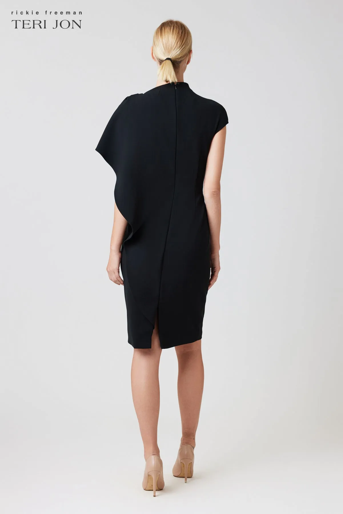 Crepe Pearl Floral Applique With Cape Dress sold by Teri Jon product image thumbnail 4