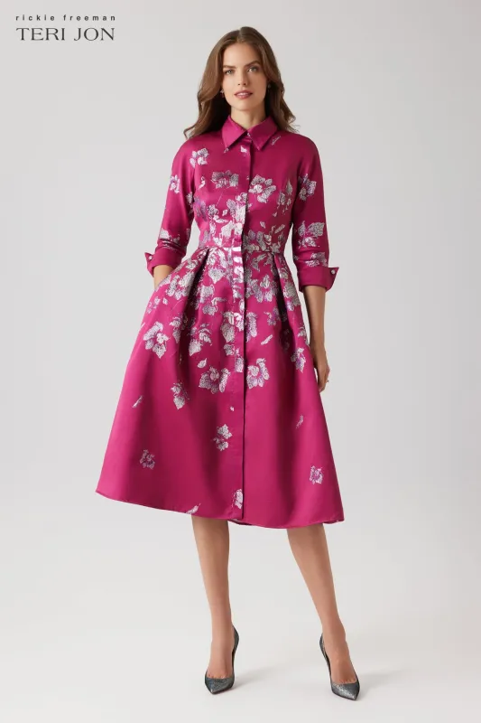 Metallic Jacquard Floral Shirt Dress sold by Teri Jon