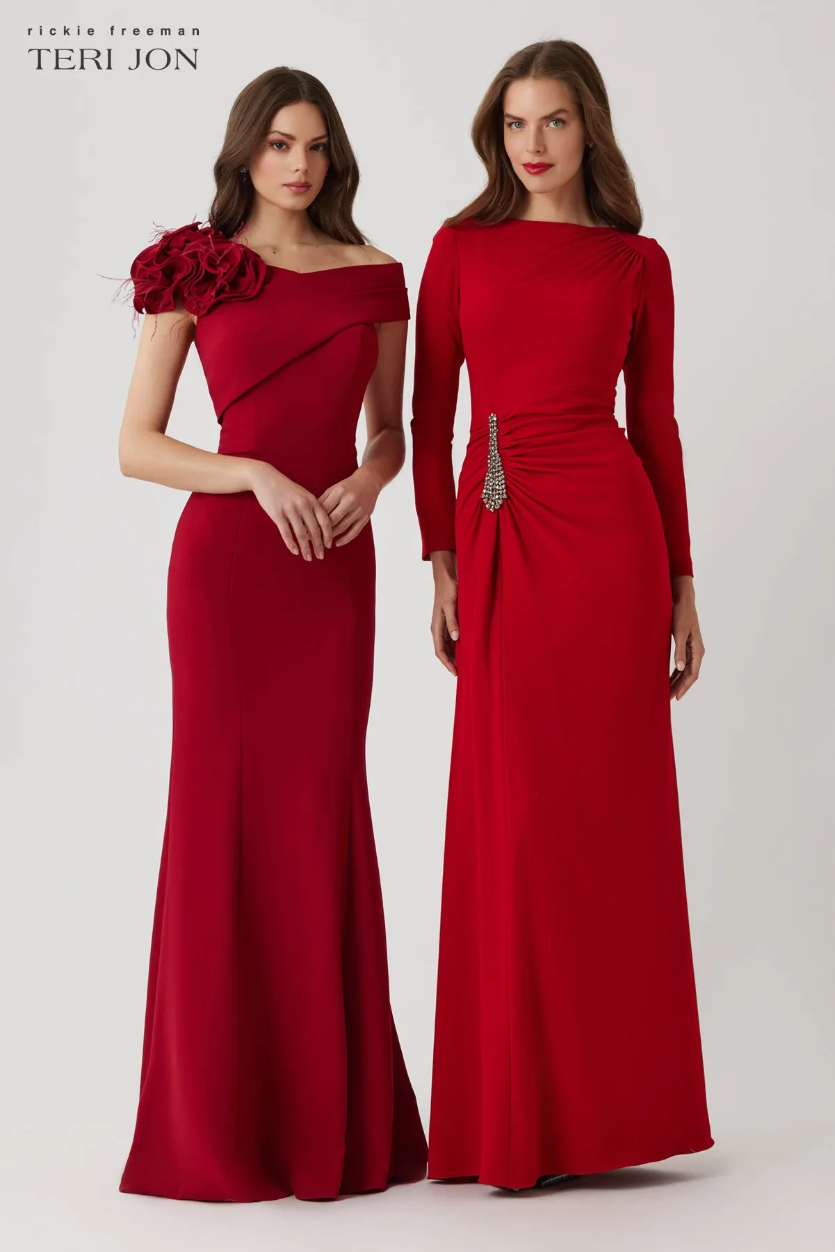 Crepe Asymmetrical Flower Feather Gown sold by Teri Jon product image thumbnail 3