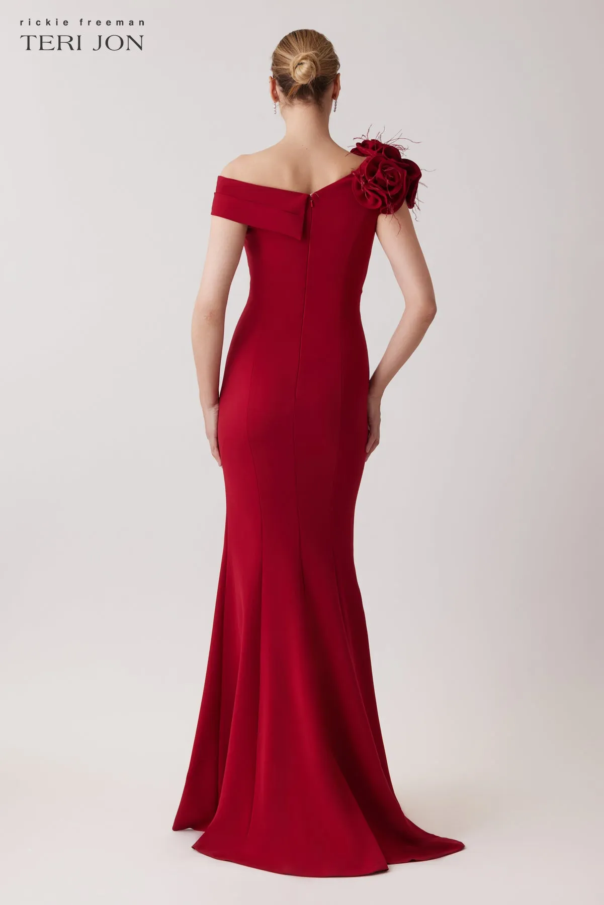 Crepe Asymmetrical Flower Feather Gown sold by Teri Jon product image thumbnail 4